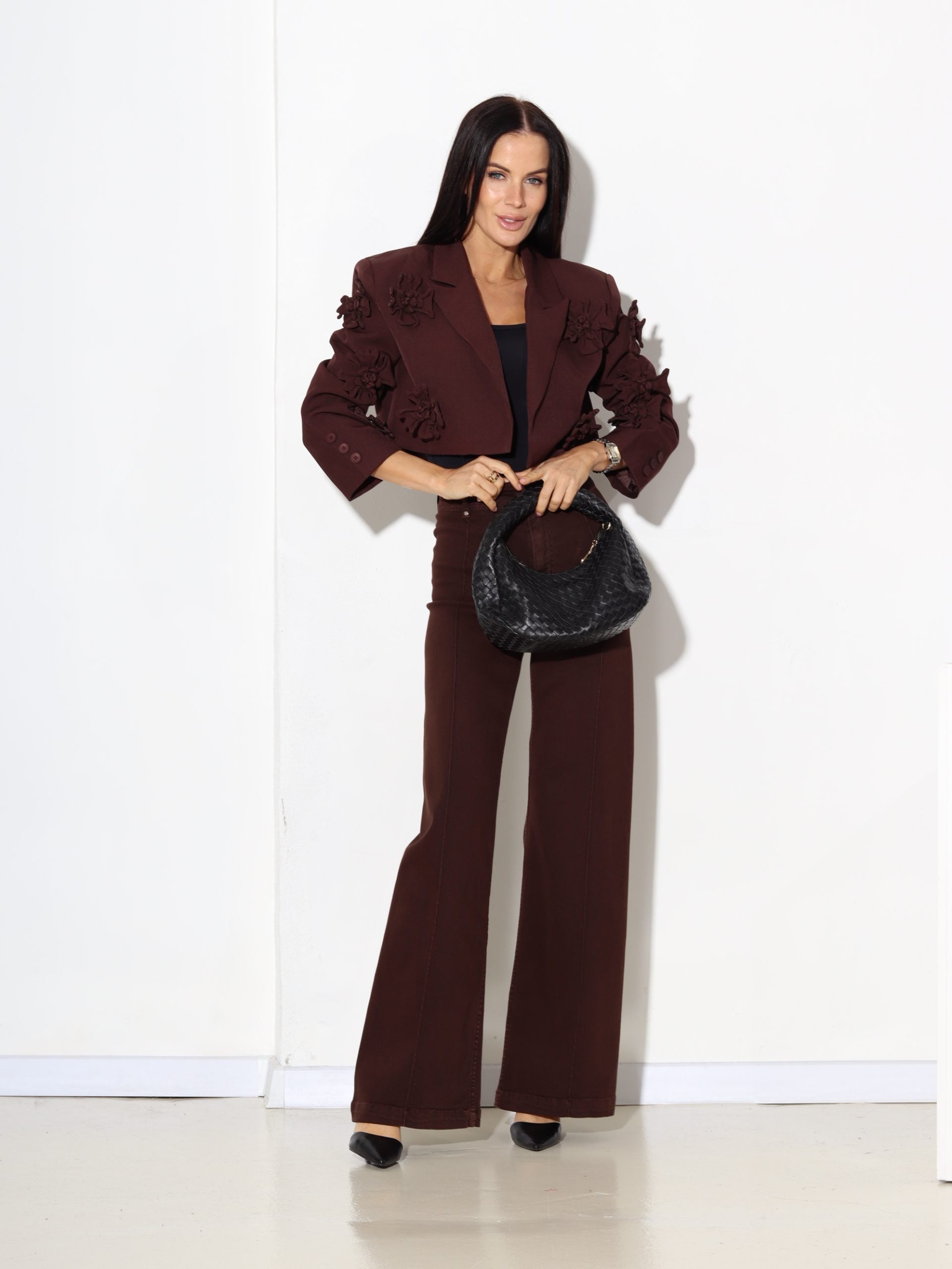 T.brūna, saīsināta žakete ar uzšūtiem ziediem - 17389