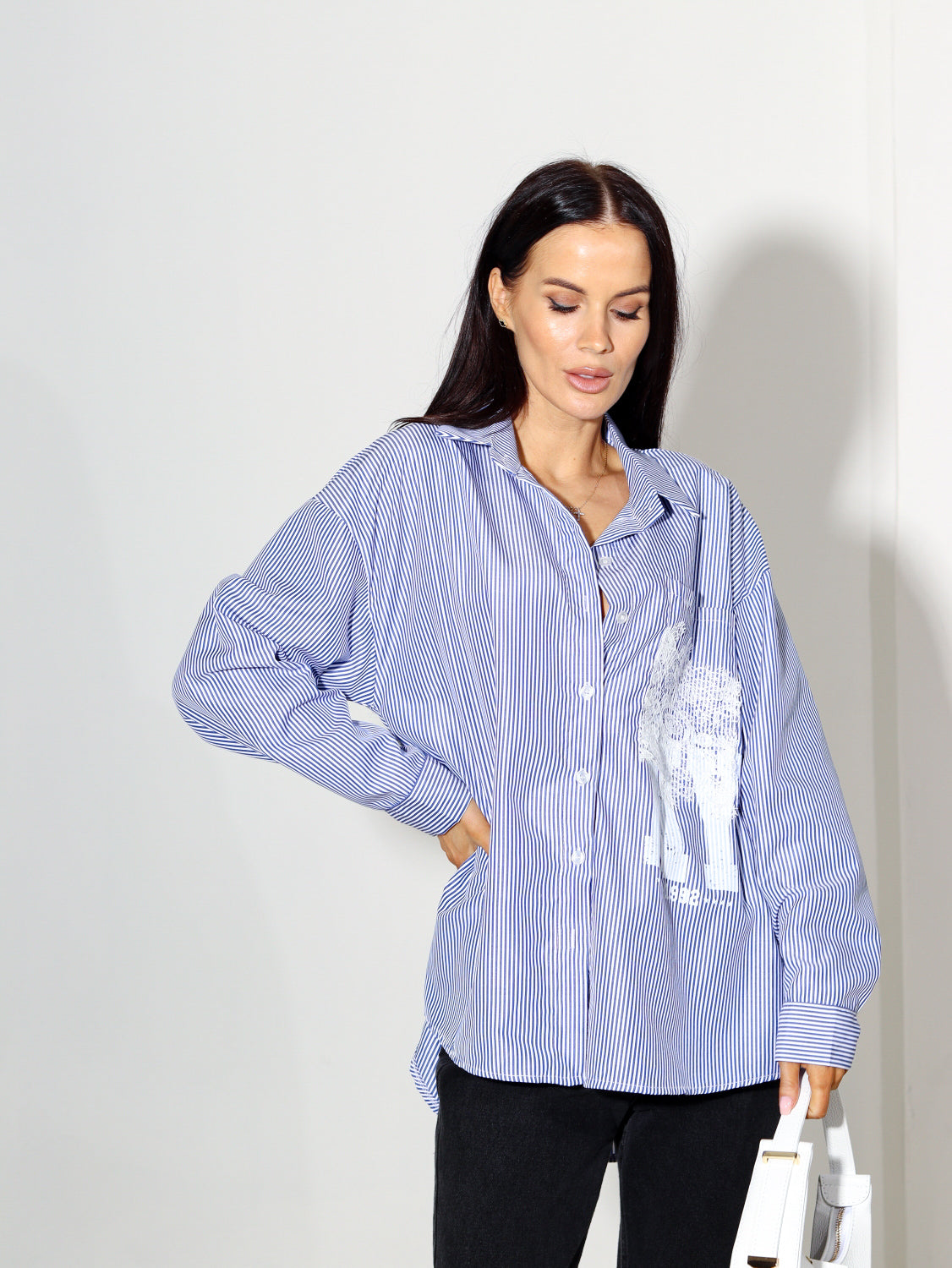 Tumši zils krekls ,, Kiss'' ar svītriņu - 14303