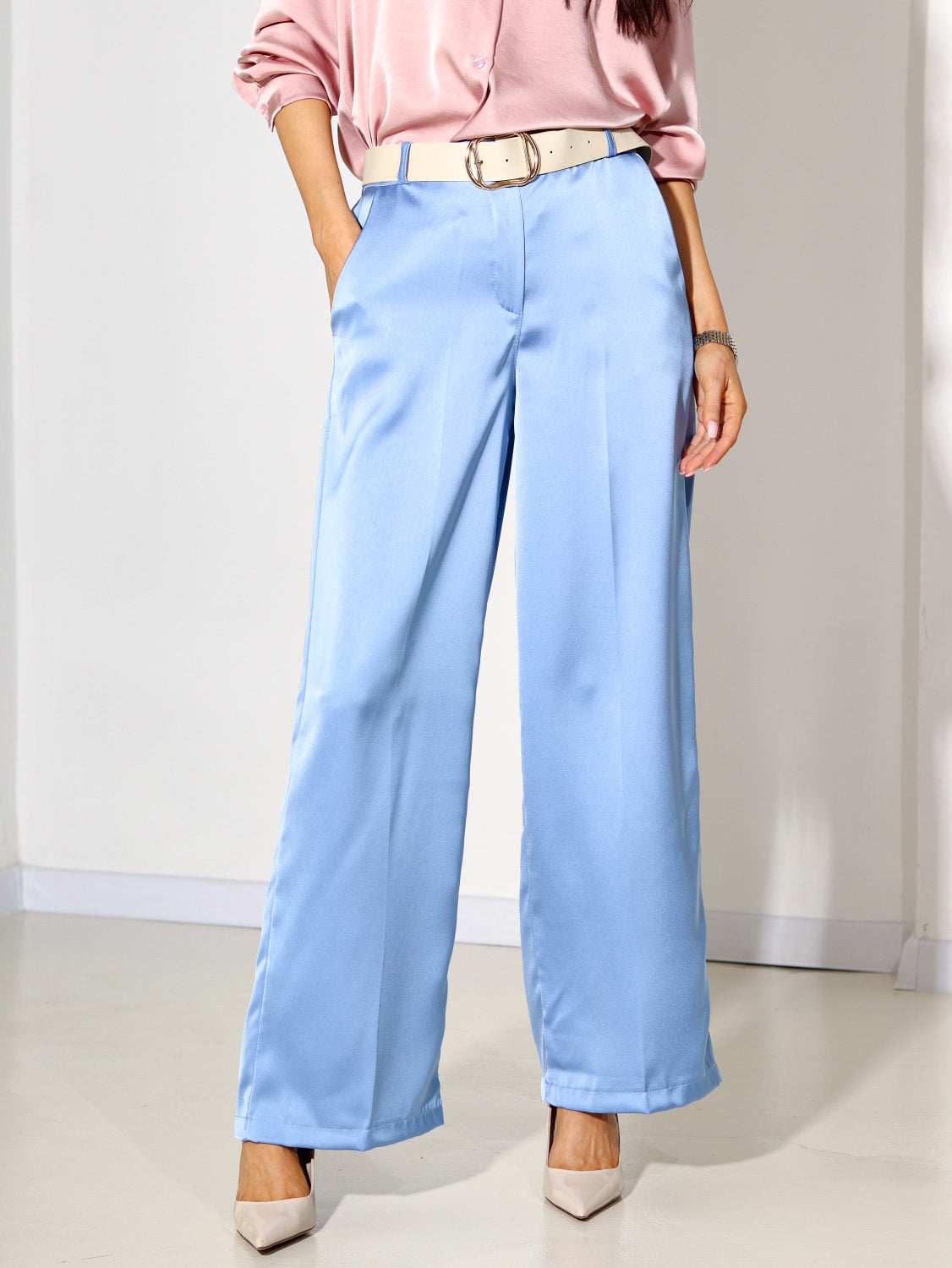 Zilas bieza atlasa klasiskas bikses - 14316