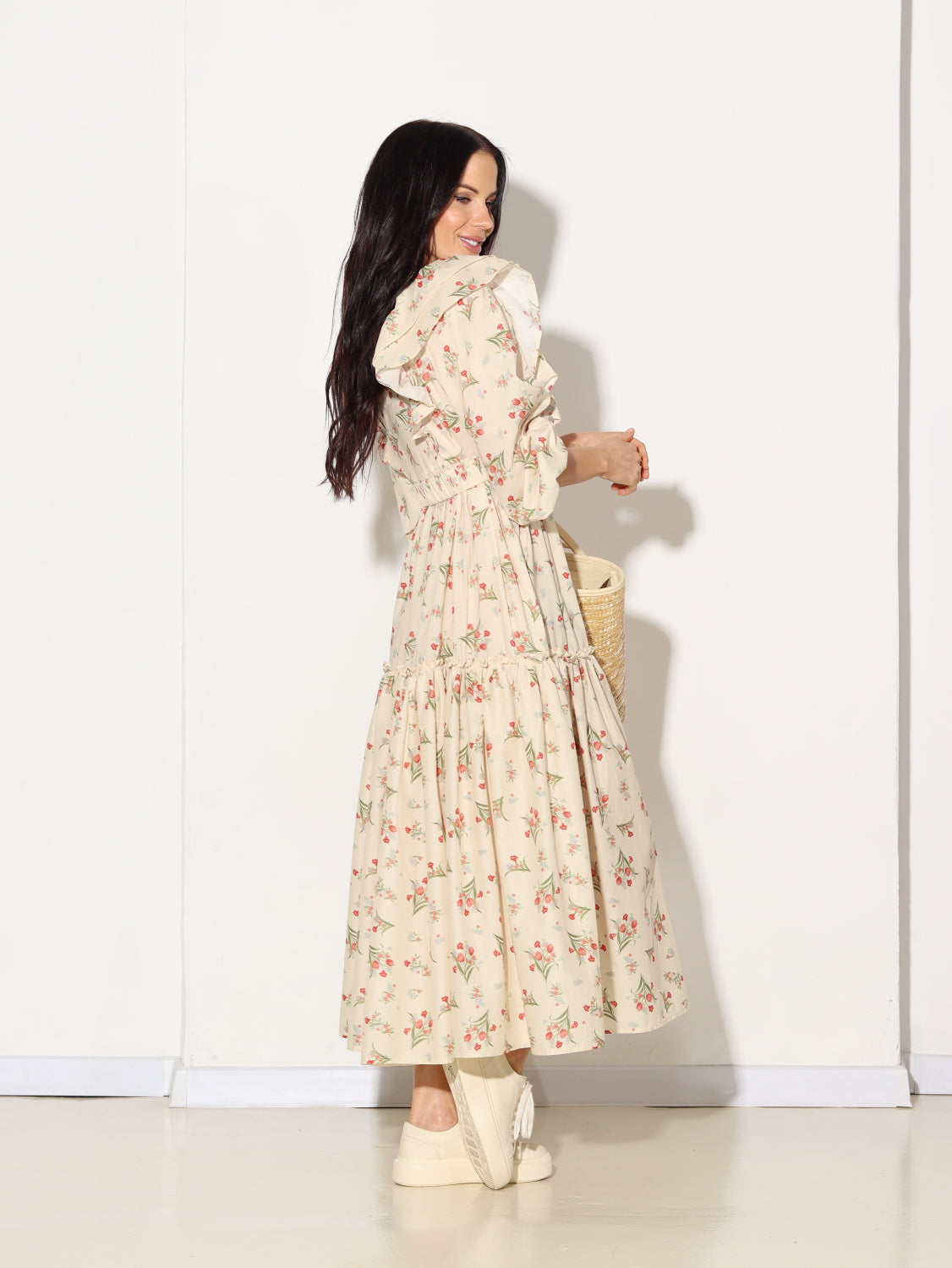 Bēša, midi kleita ar volānu un ziedu rakstu - 14782