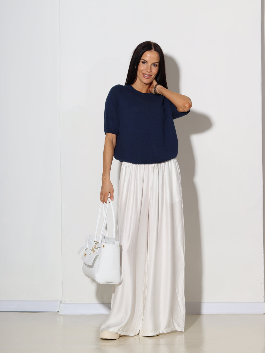 Baltas zīda platstaru bikses - 14794