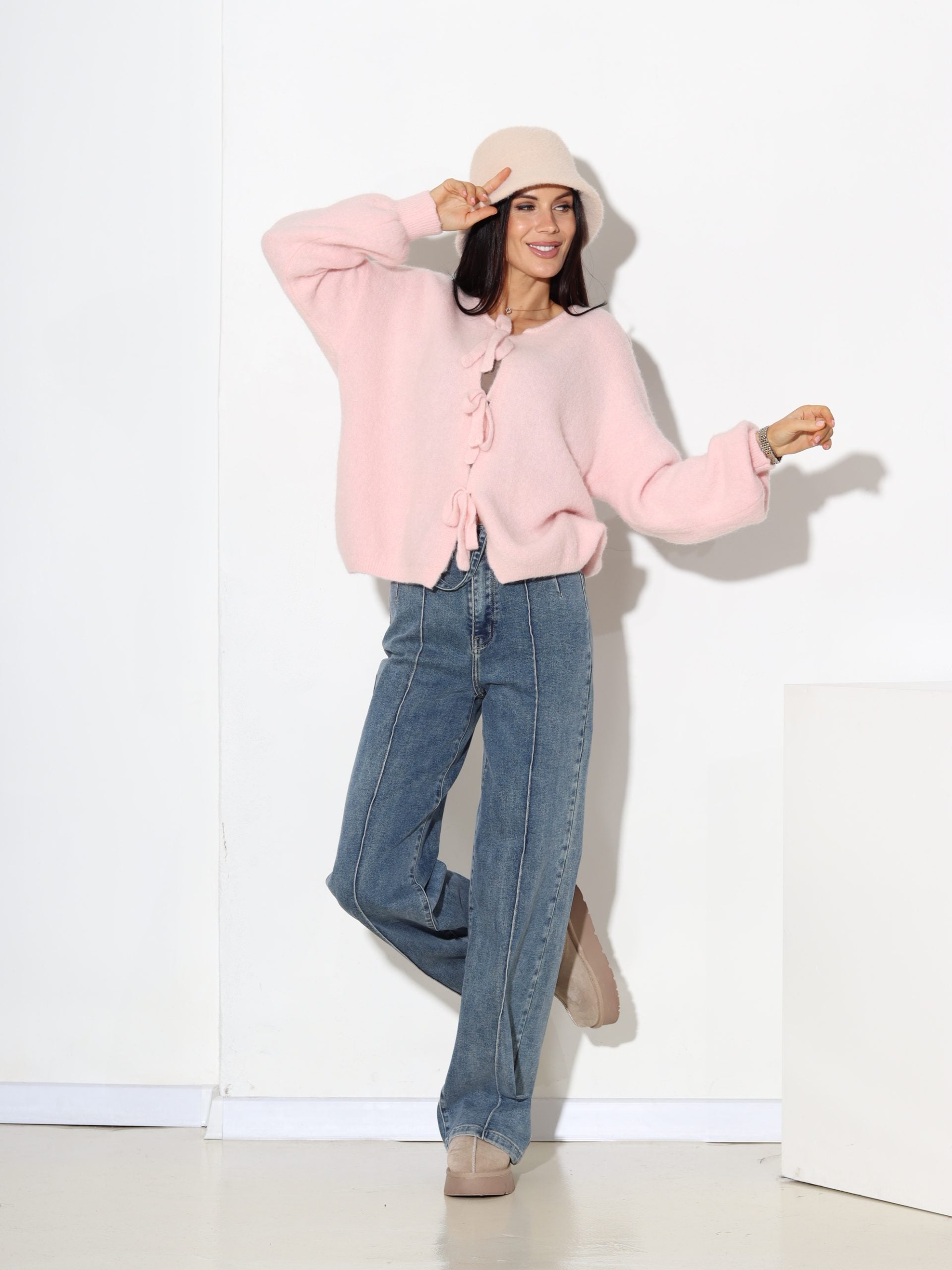 Baby rozā, adīta, sienama jaka (alpaka+ vilna) - 17408