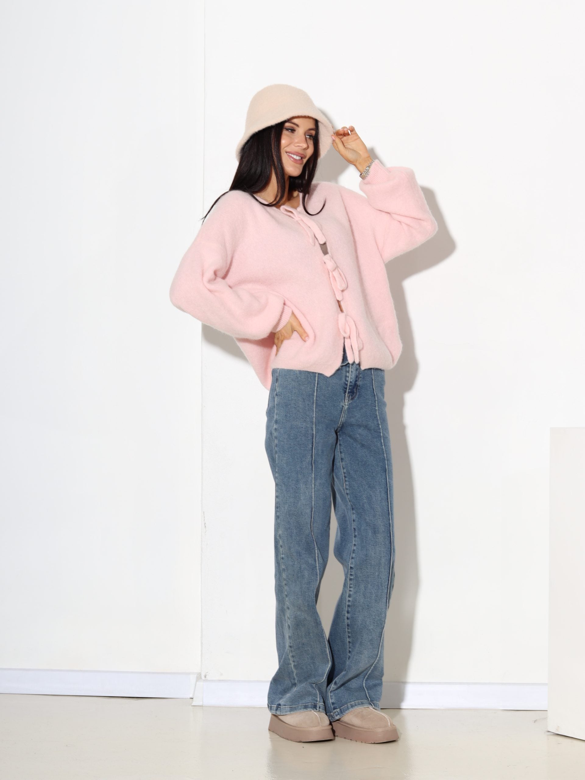 Baby rozā, adīta, sienama jaka (alpaka+ vilna) - 17408