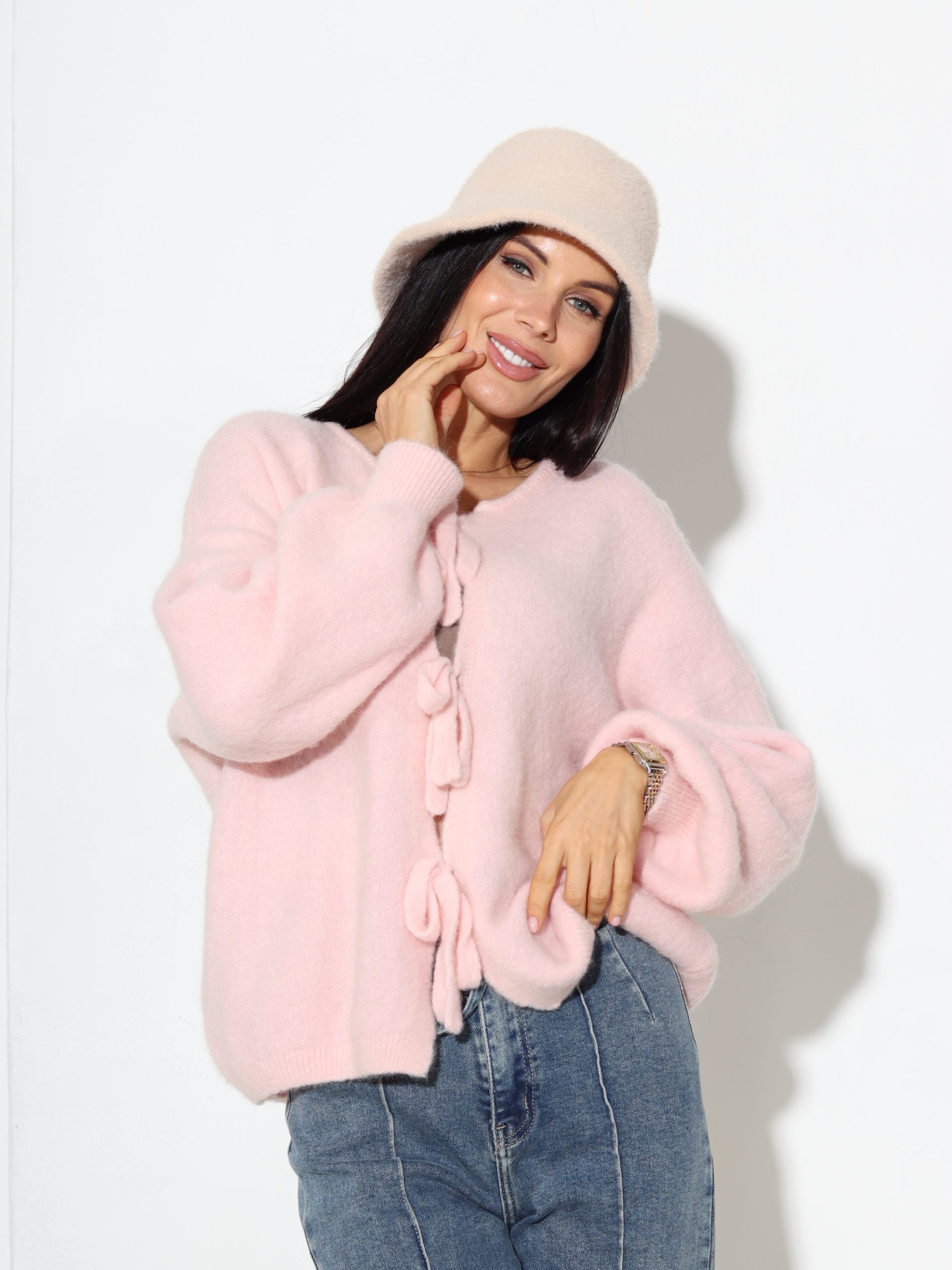 Baby rozā, adīta, sienama jaka (alpaka+ vilna) - 17408