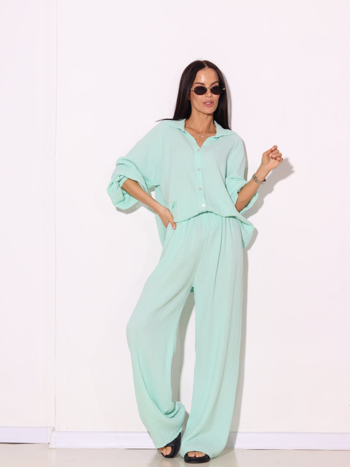 Zaļš/mint muslīna auduma komplekts - 14816