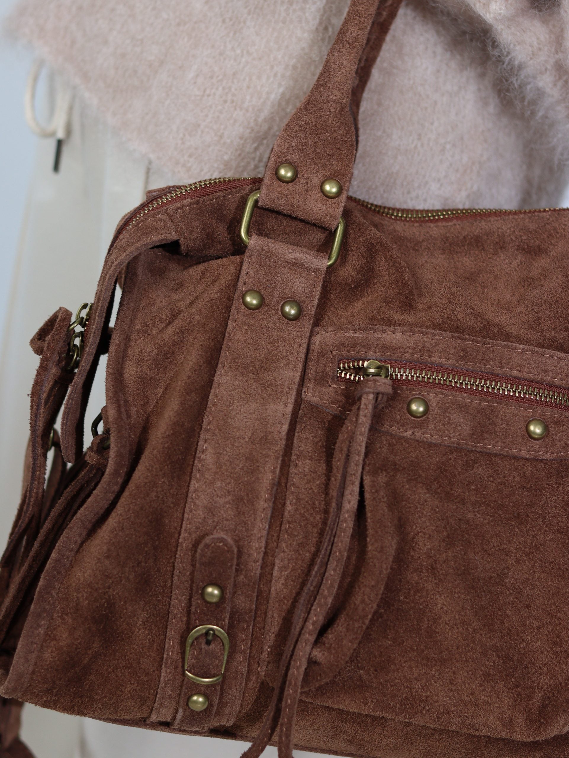 Camel/brūna "Maxi Vintage" zamšādas soma - 16940