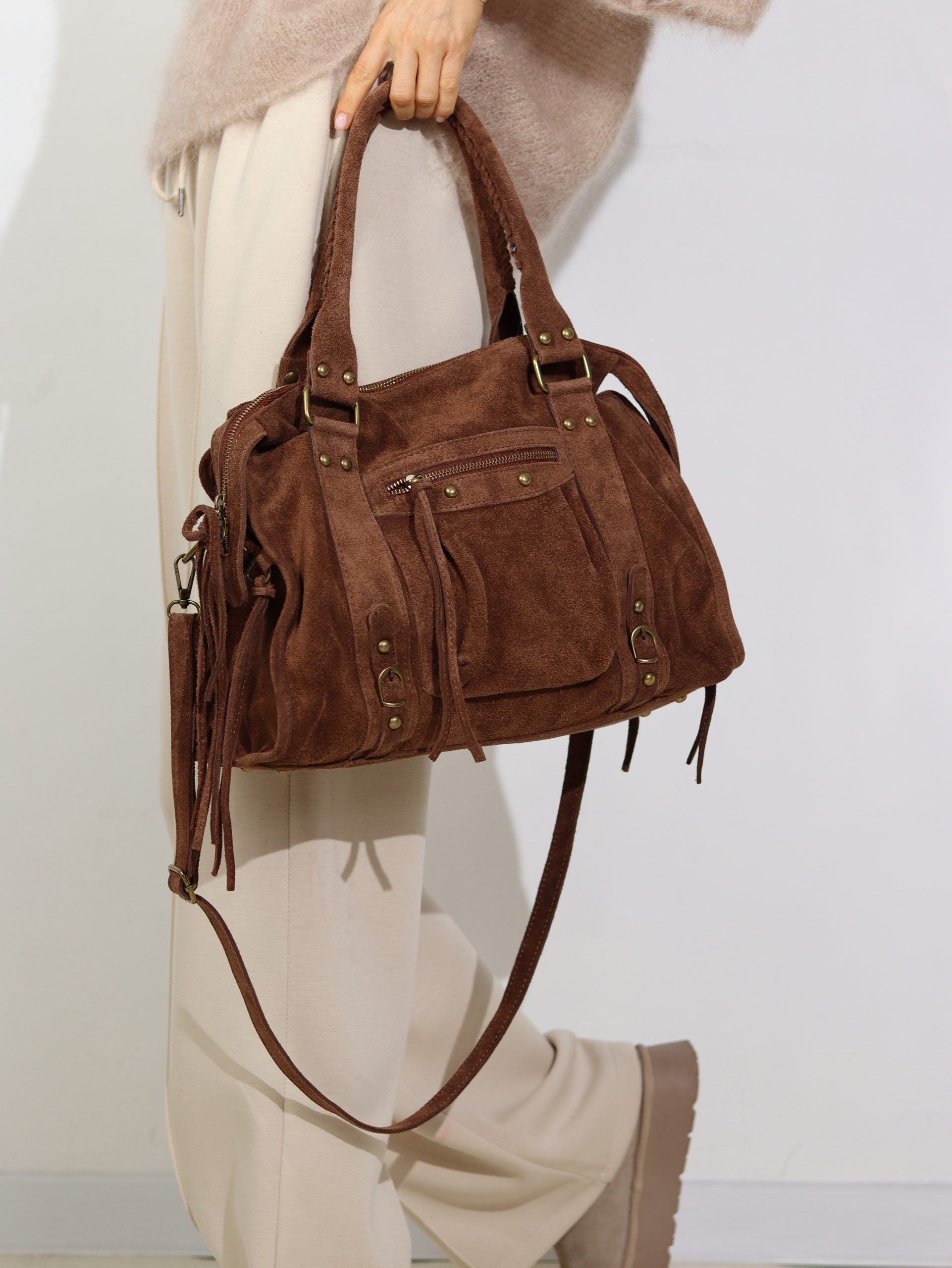 Camel/brūna "Maxi Vintage" zamšādas soma - 16940