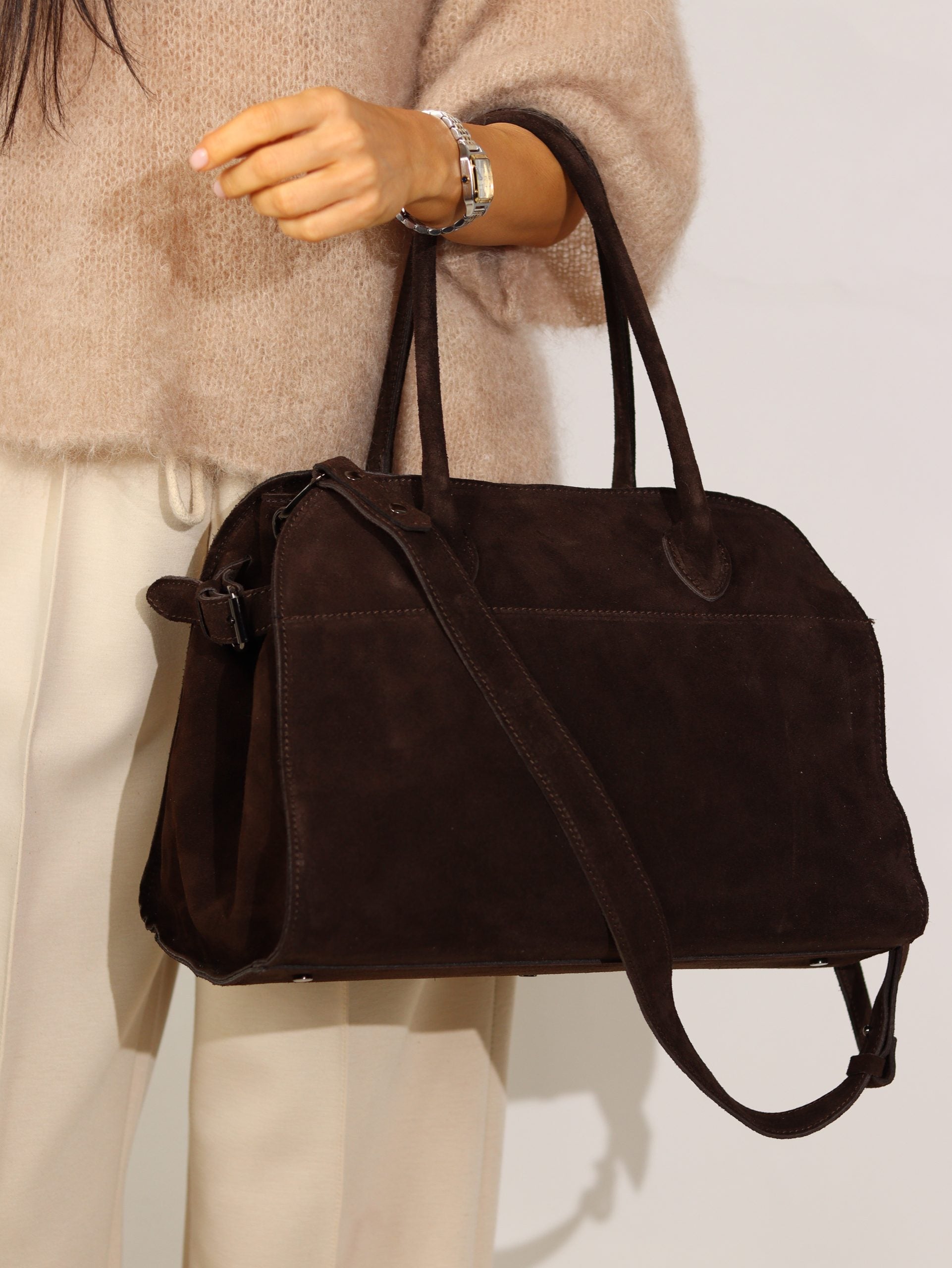 Šoko/brūna, liela, zamšādas ietilpīga soma - 16929