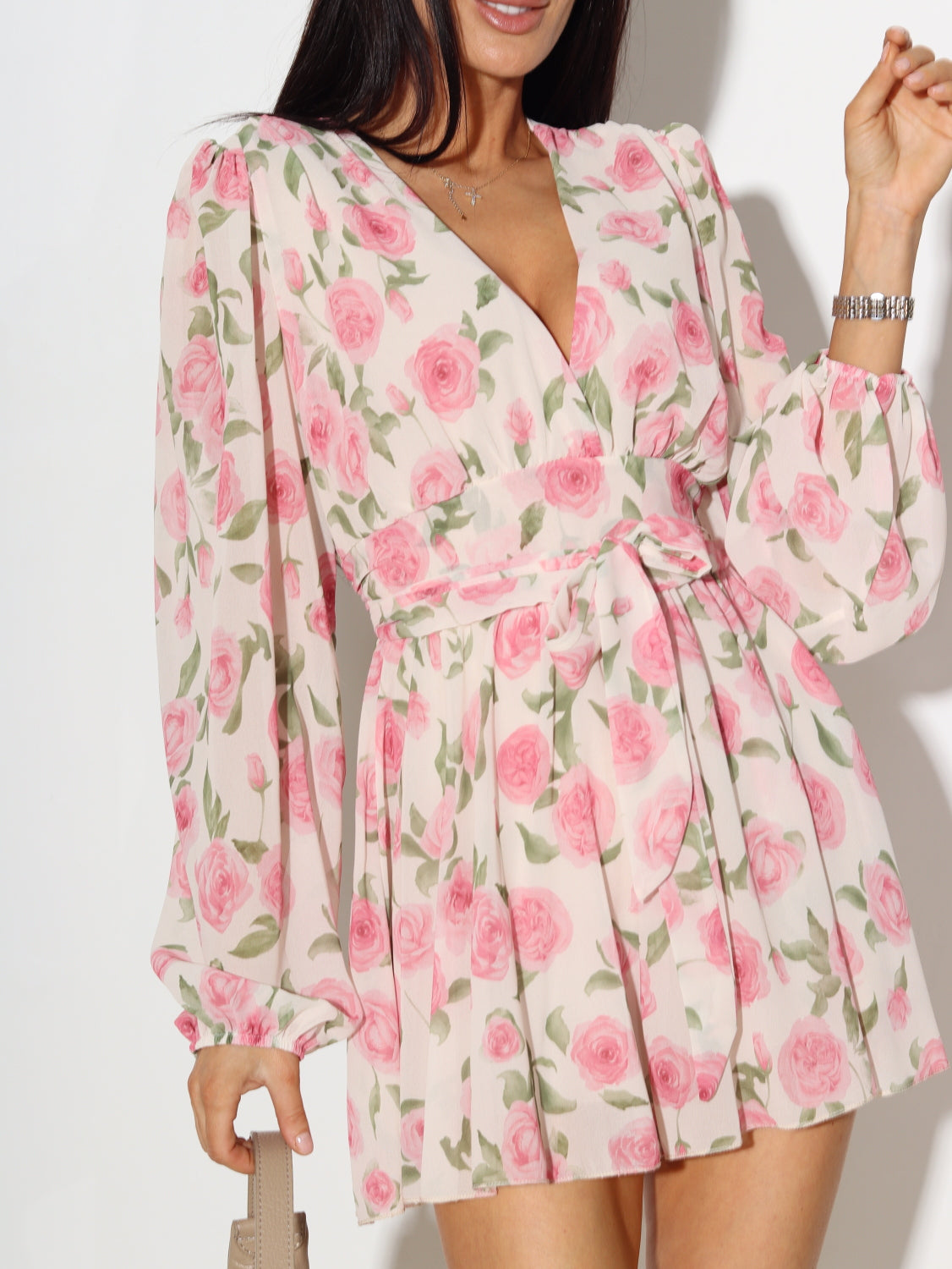 Balts ziedu raksta kombinezons/kleita - 14837