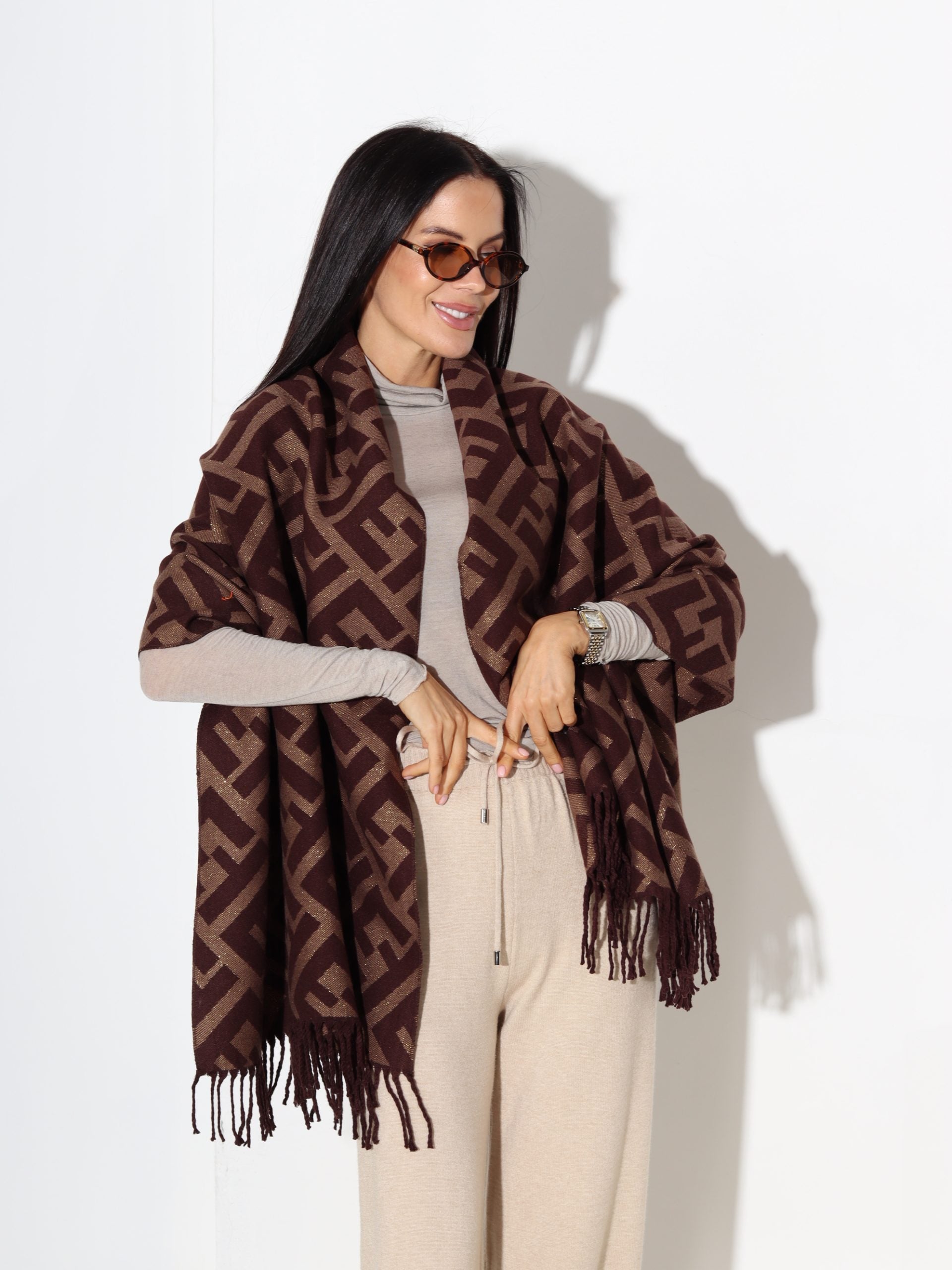 T.brūna šalle ar ornamenta rakstu - 17420