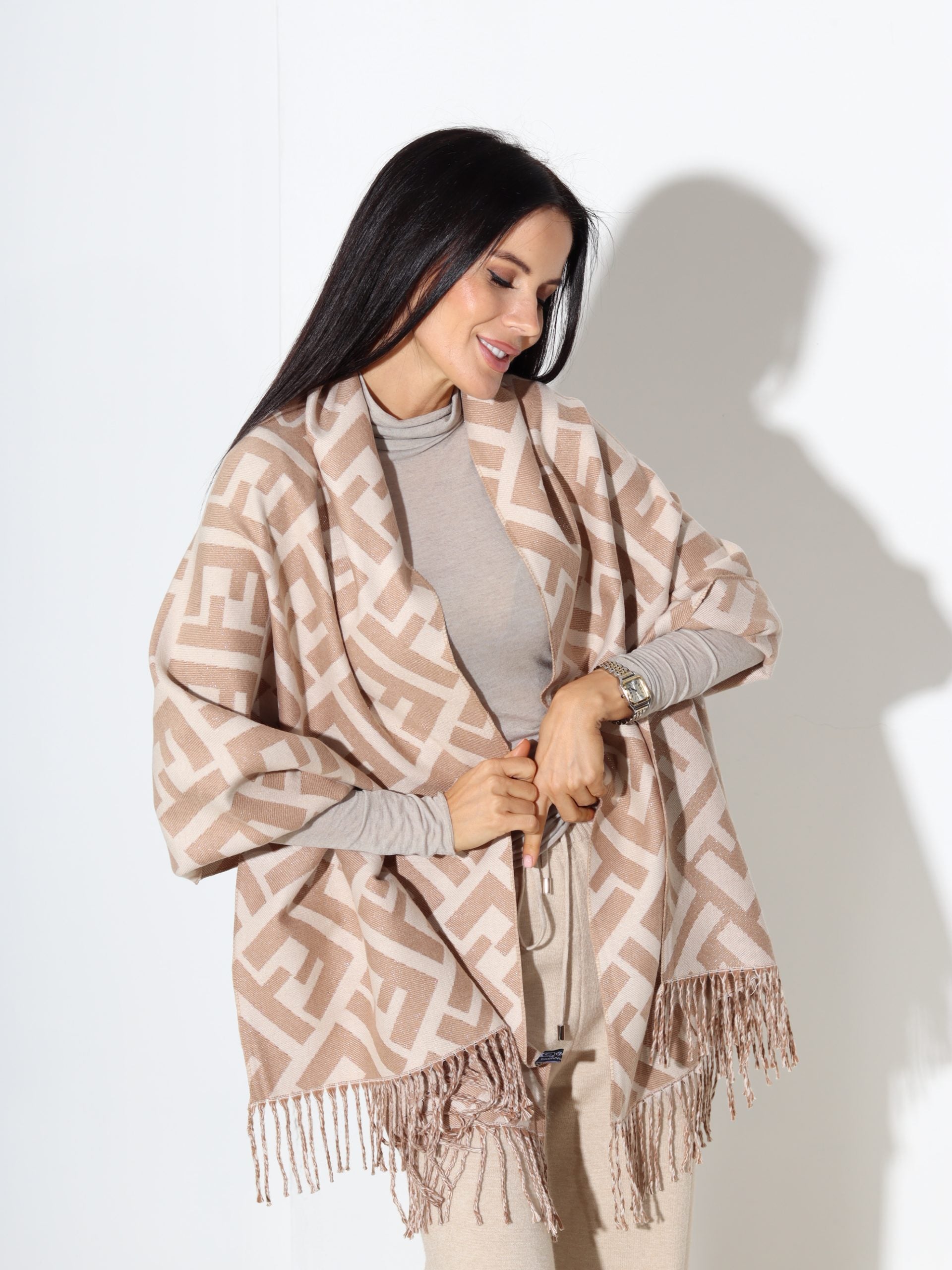 Bēša šalle ar ornamenta rakstu - 17418