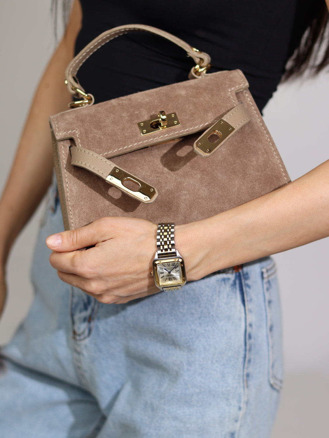 Taupe zamšādas soma "Mini klasika" - 15757