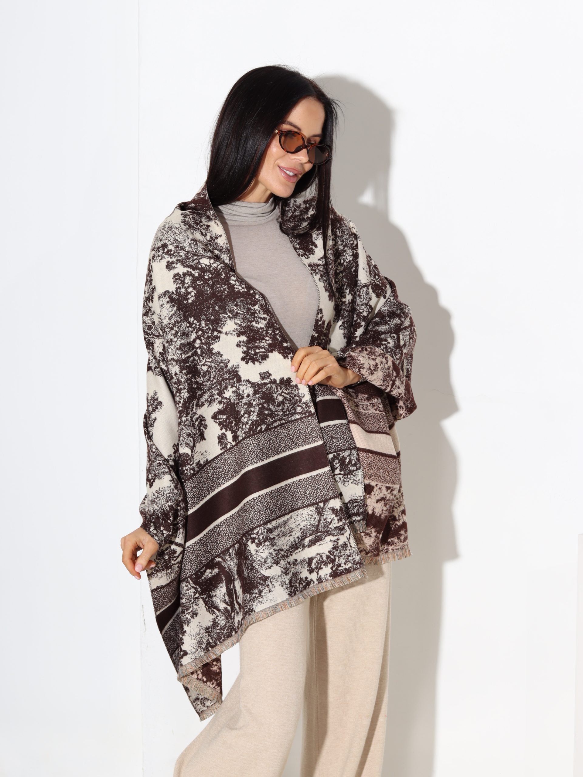 T.brūna šalle ar gleznas printu - 17425