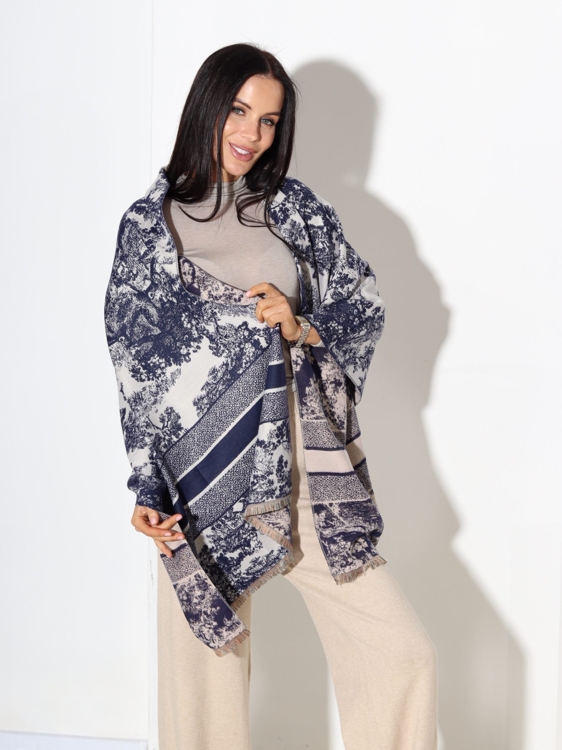 Zila šalle ar gleznas printu - 17423