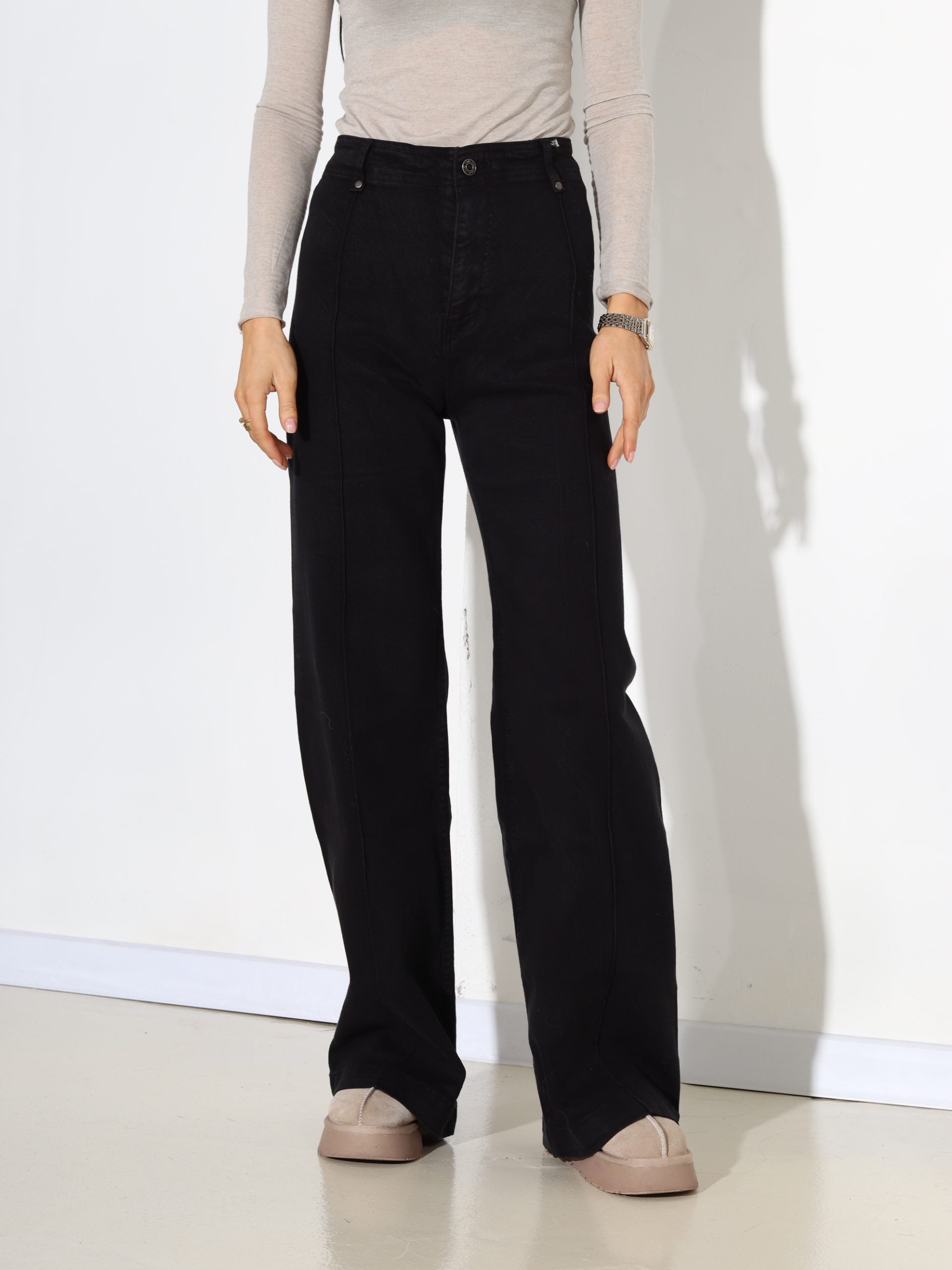 Melnas 'Laulia' džinsa bikses 'Wide Leg' ar viduslīniju - 17771