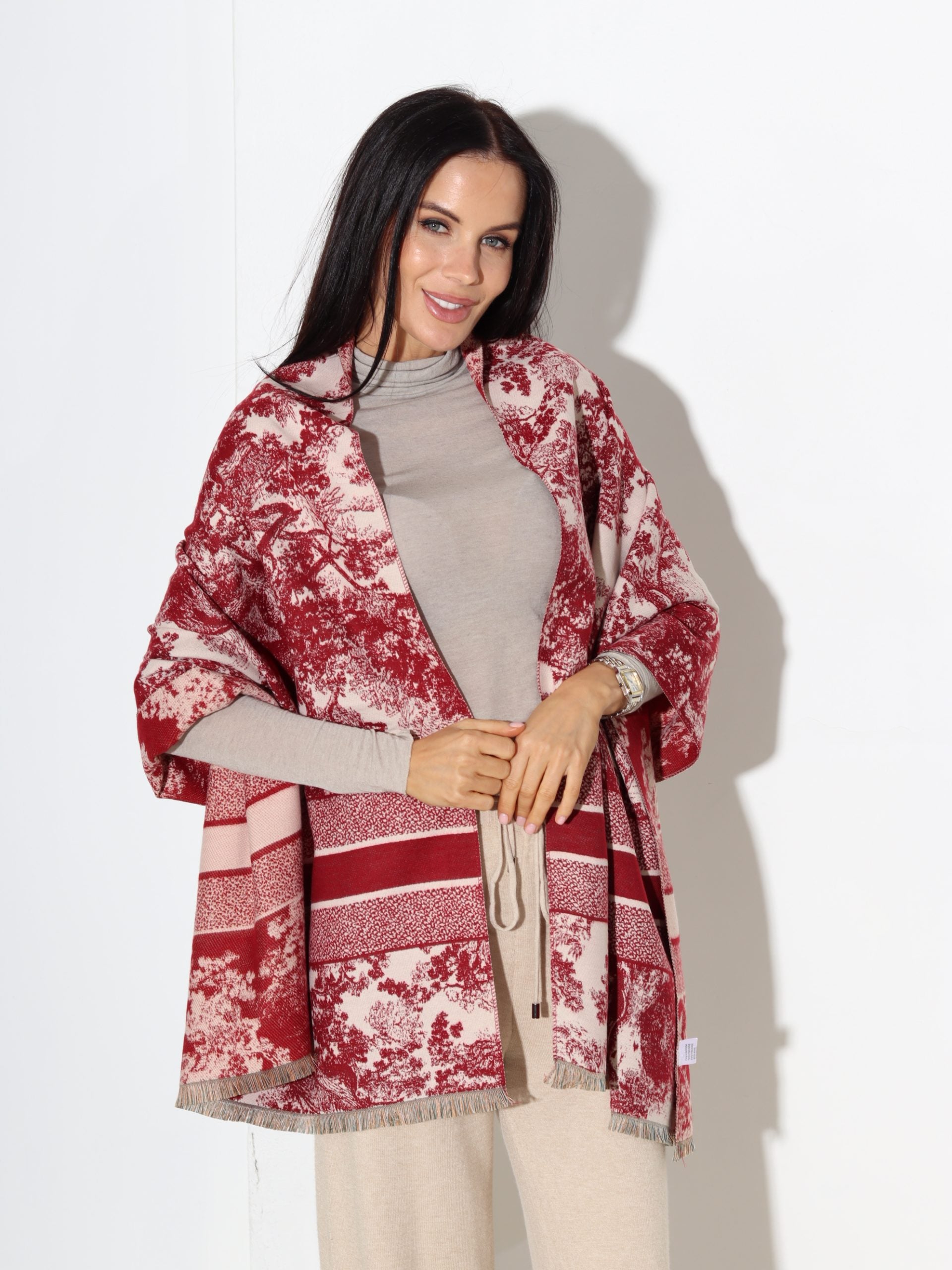 Sarkana šalle ar gleznas printu - 17426