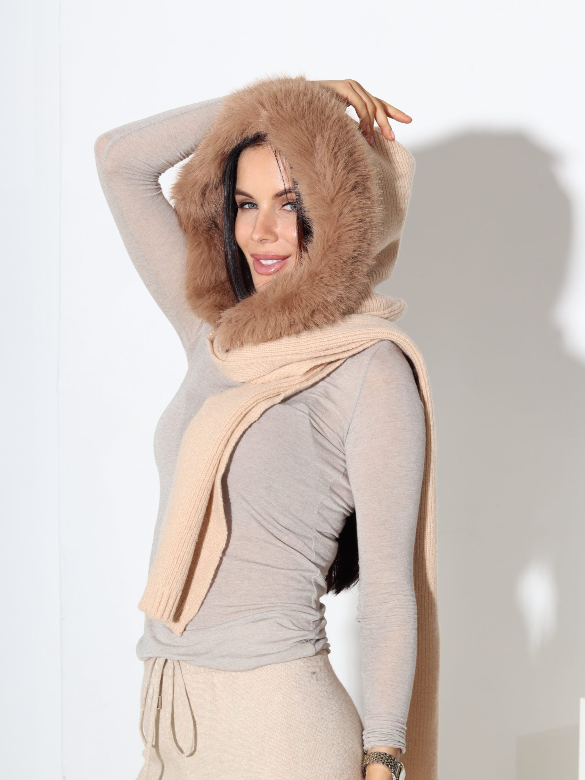 Camel/brūna kapuce+šalle "2IN1" - 17429