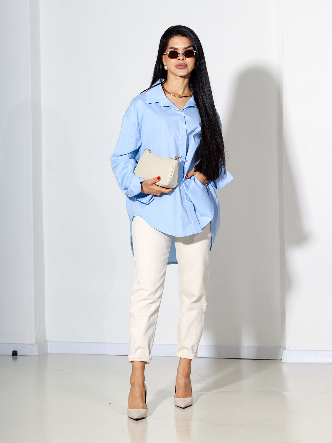 Zils, pagarināts kokvilnas krekls - 14358