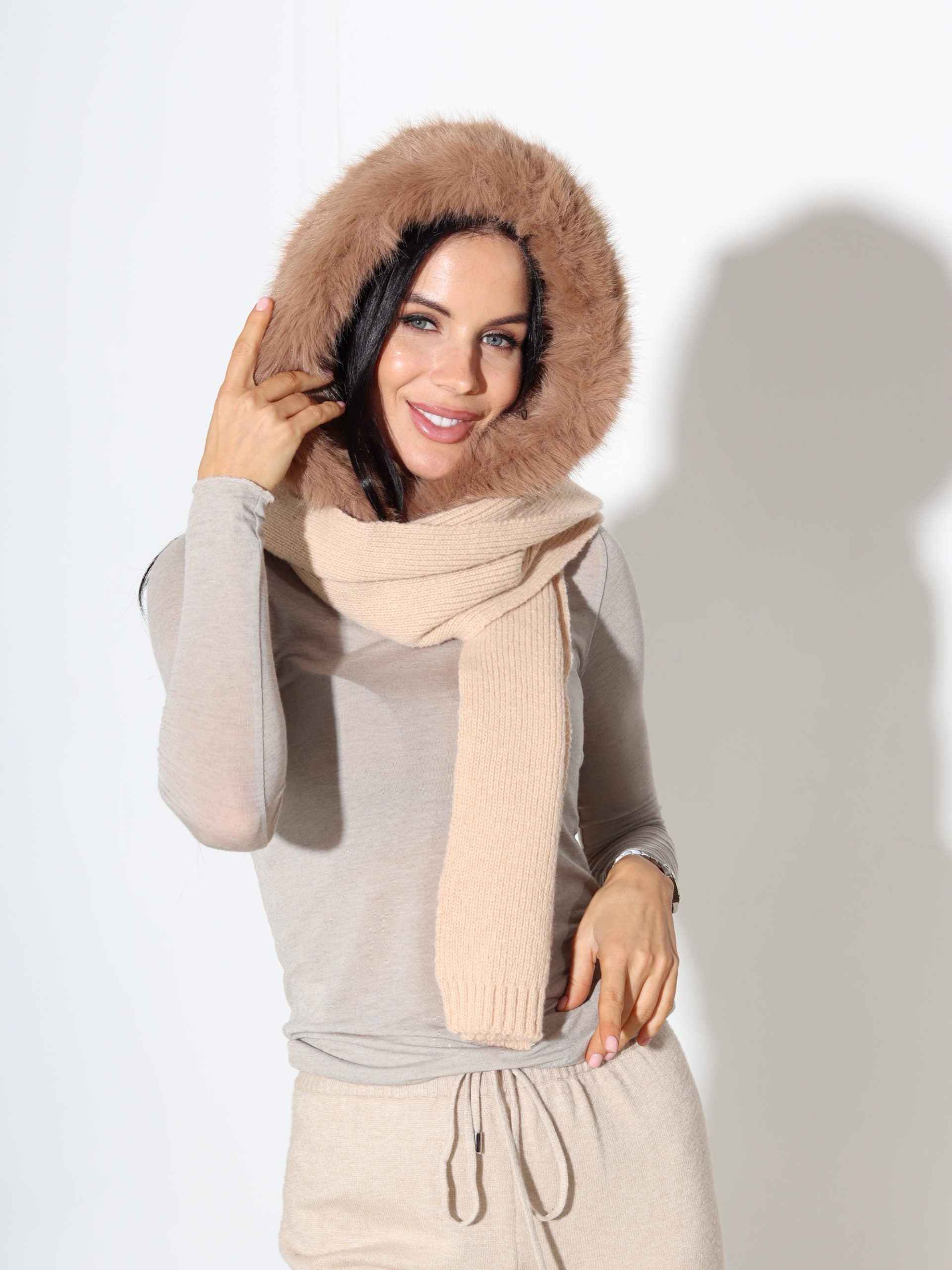 Camel/brūna kapuce+šalle "2IN1" - 17429