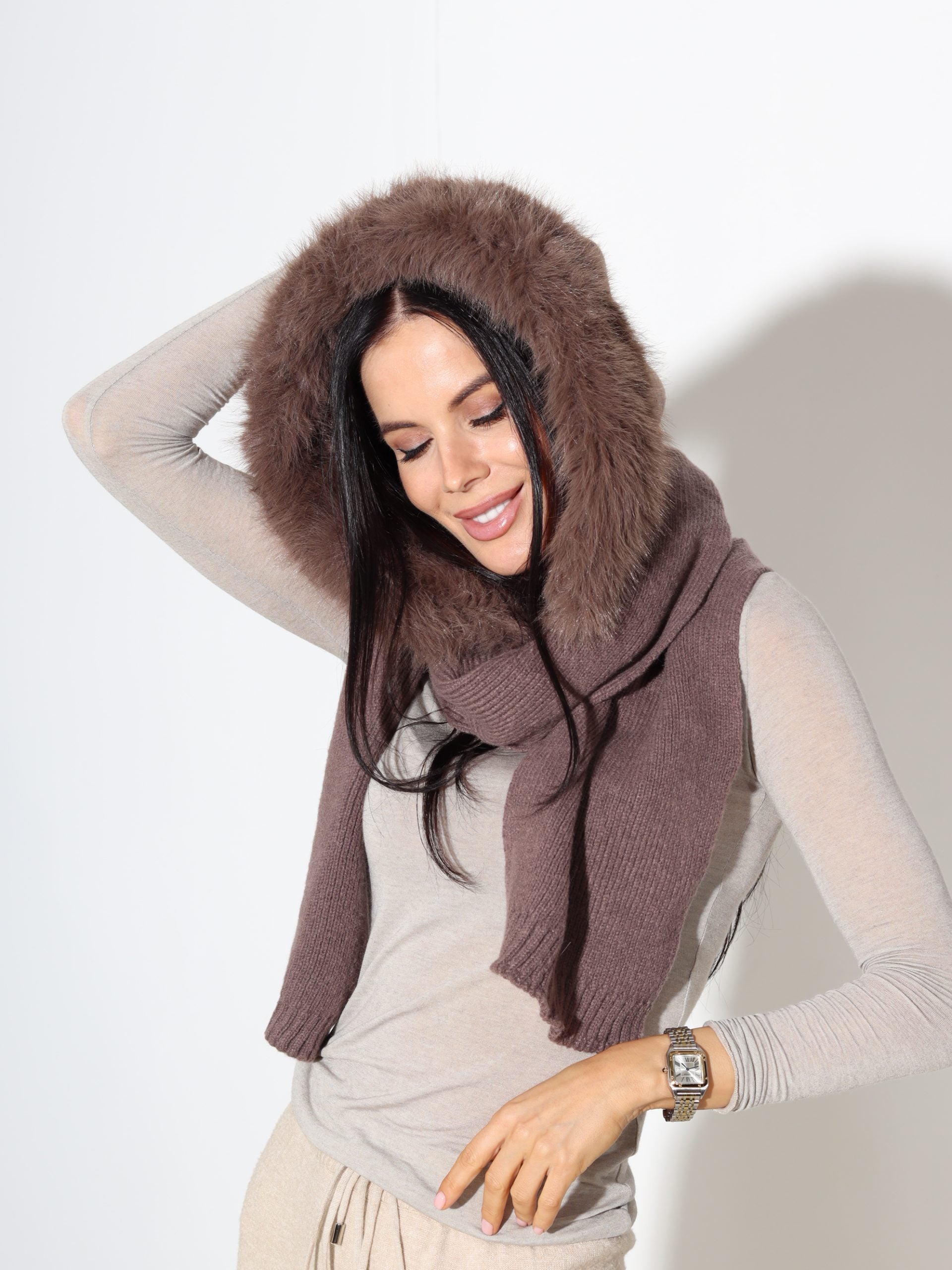 Šoko/brūna kapuce+šalle "2IN1" - 17430