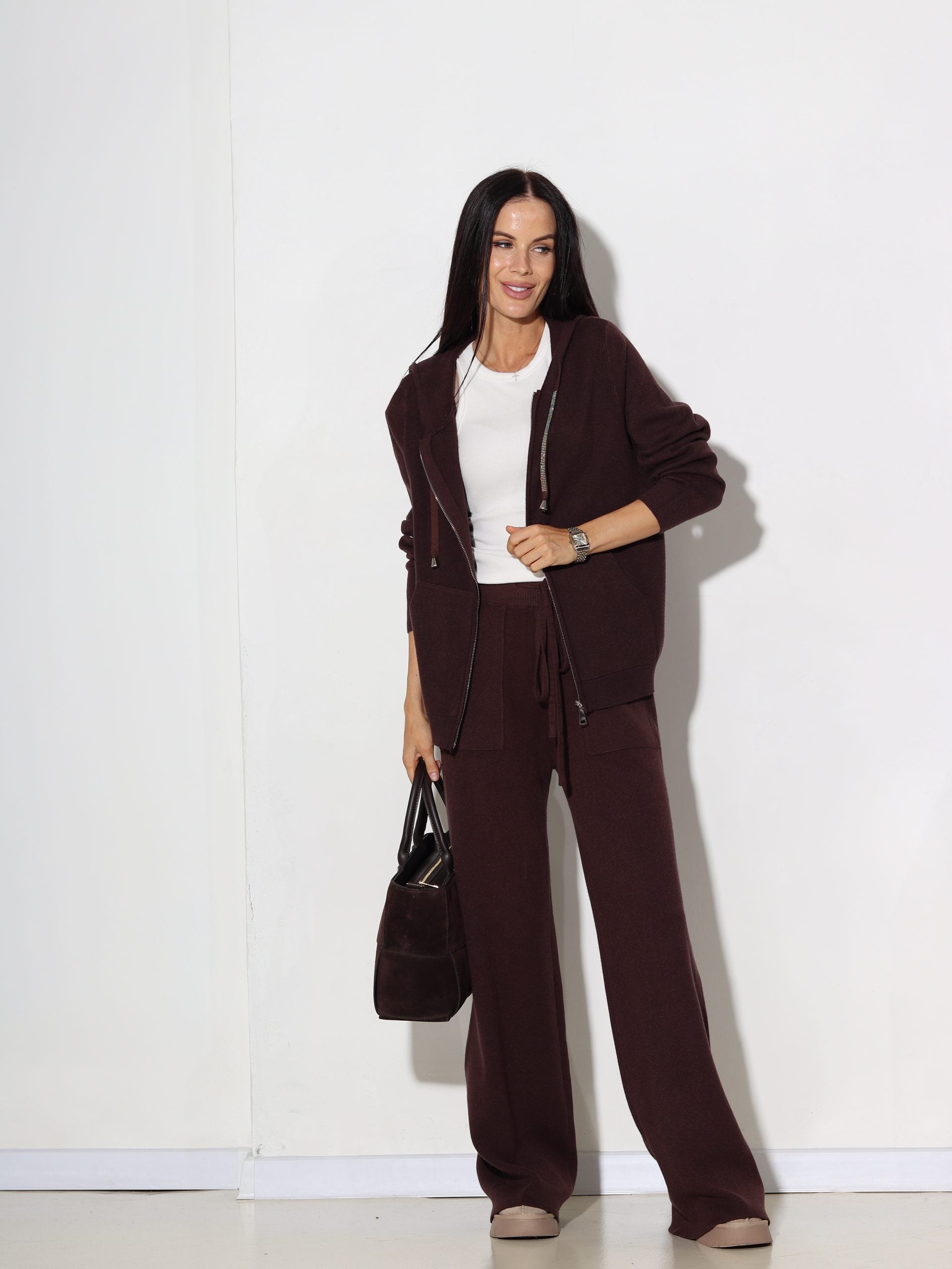 Šoko/brūna krāsas adīts komplekts (jaka+bikses) - 16387