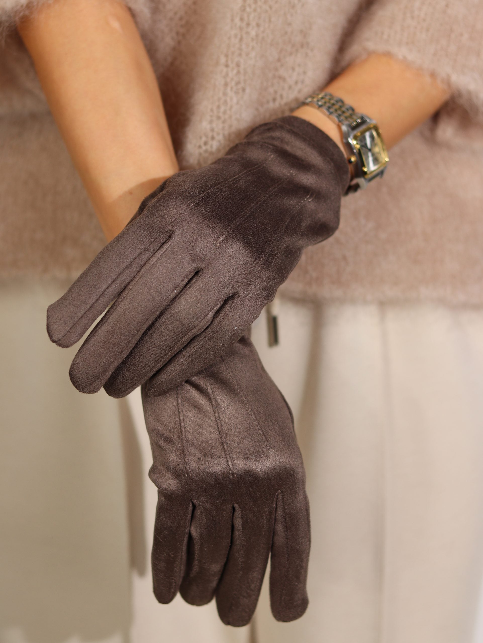 Taupe mākslīgās zamšādas cimdi "Elegance"- 17015