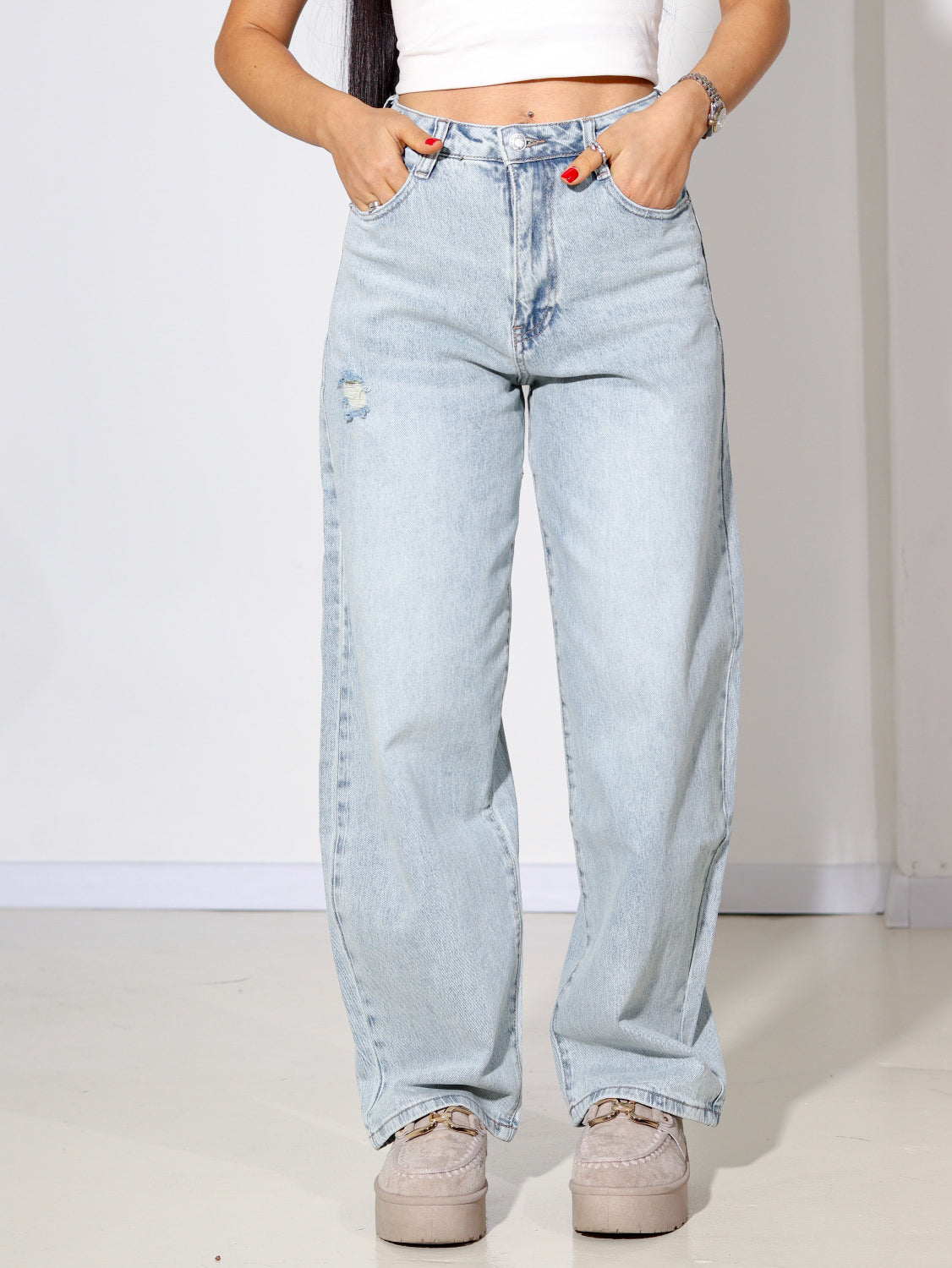 Zilganzaļas 'Balloon' džinsa bikses - 14368