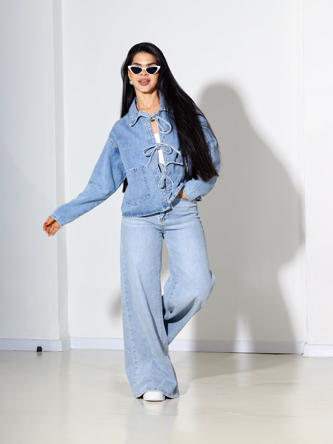 Zila sasienama džinsa jaka - 14370