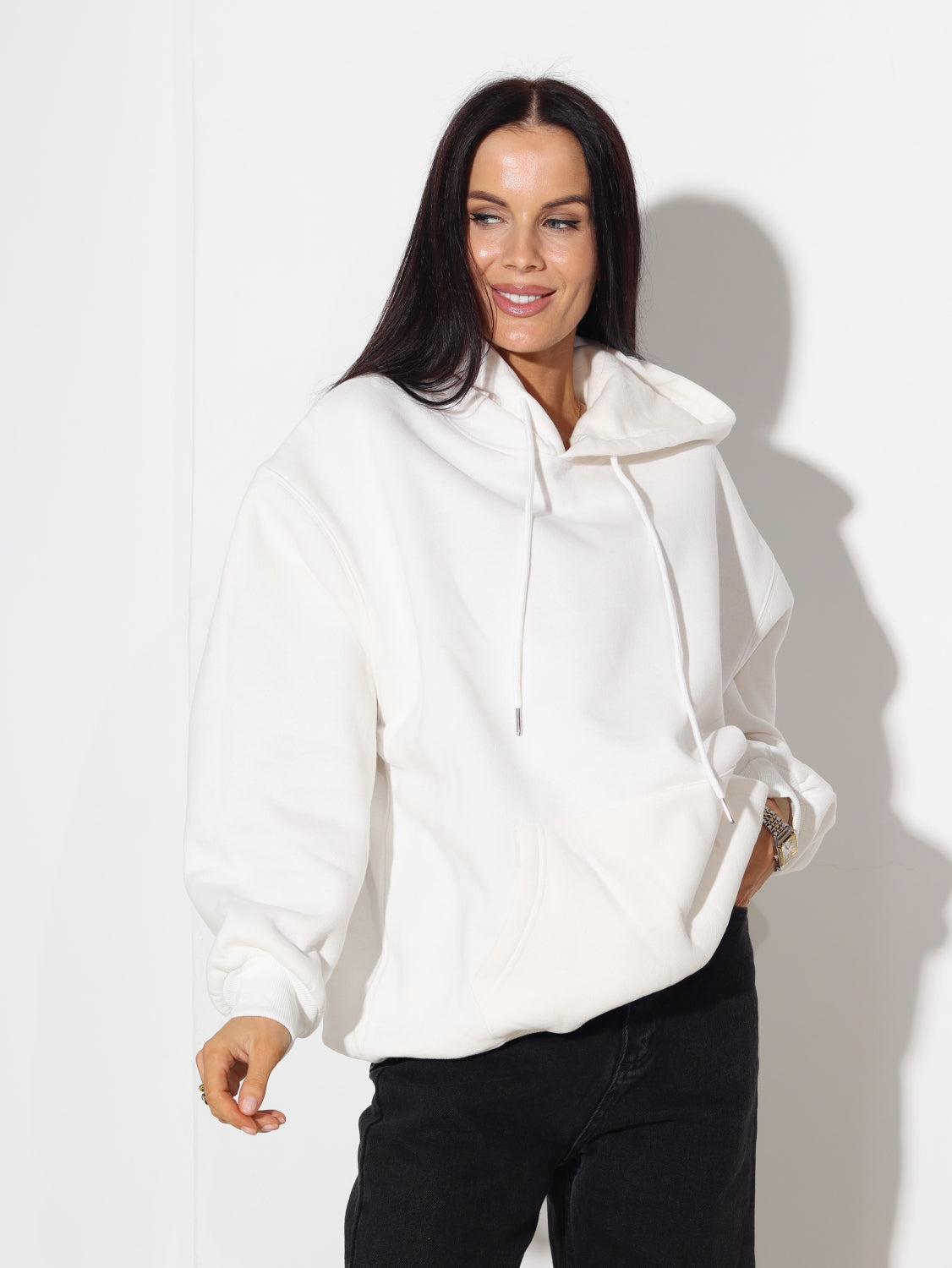 Balts oversize hūdijs/džemperis - 14905