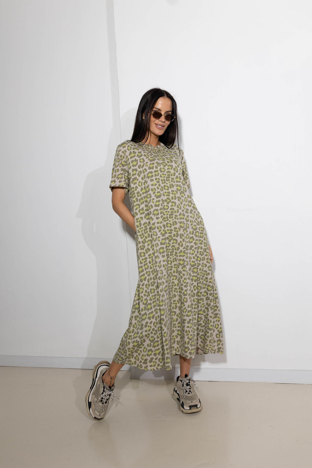 Zaļa leoparda raksta kleita 'Simple' - 14925
