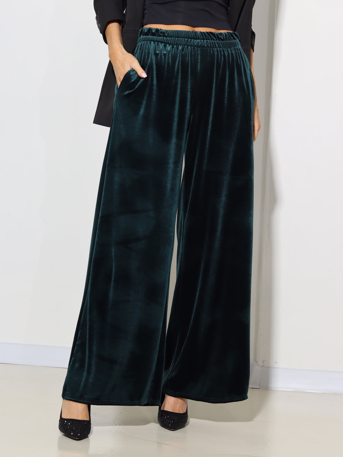 Zaļas samta bikses ar kabatām - 13807