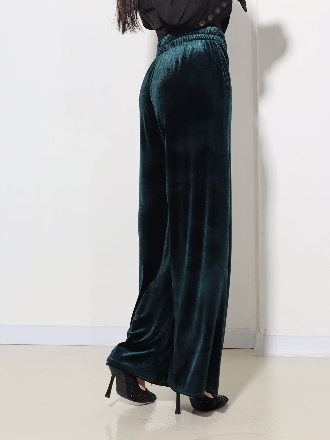 Zaļas samta bikses ar kabatām - 13807