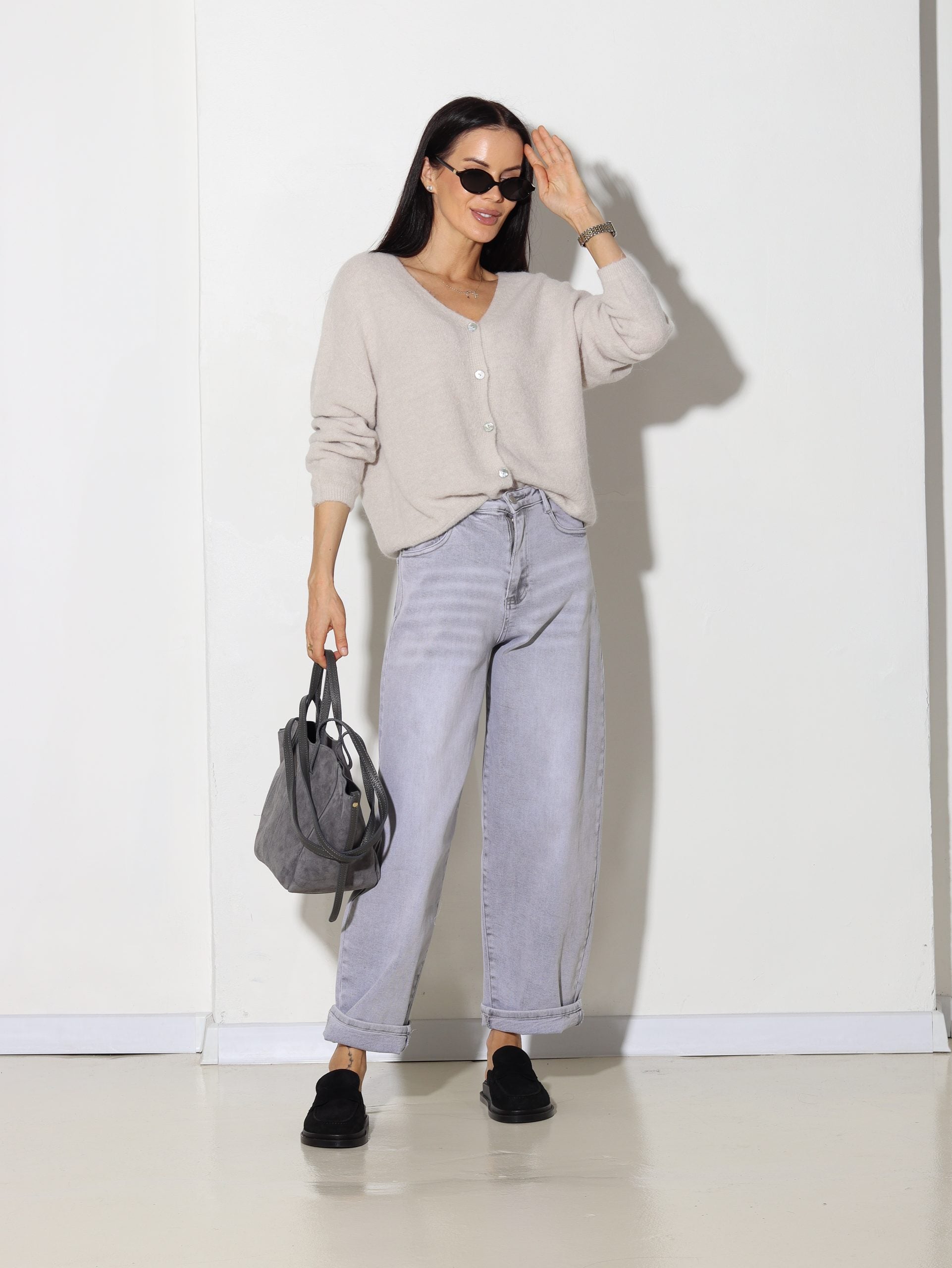 Bēša alpakas jaka ar ,,V'' veida kakliņu - 15367