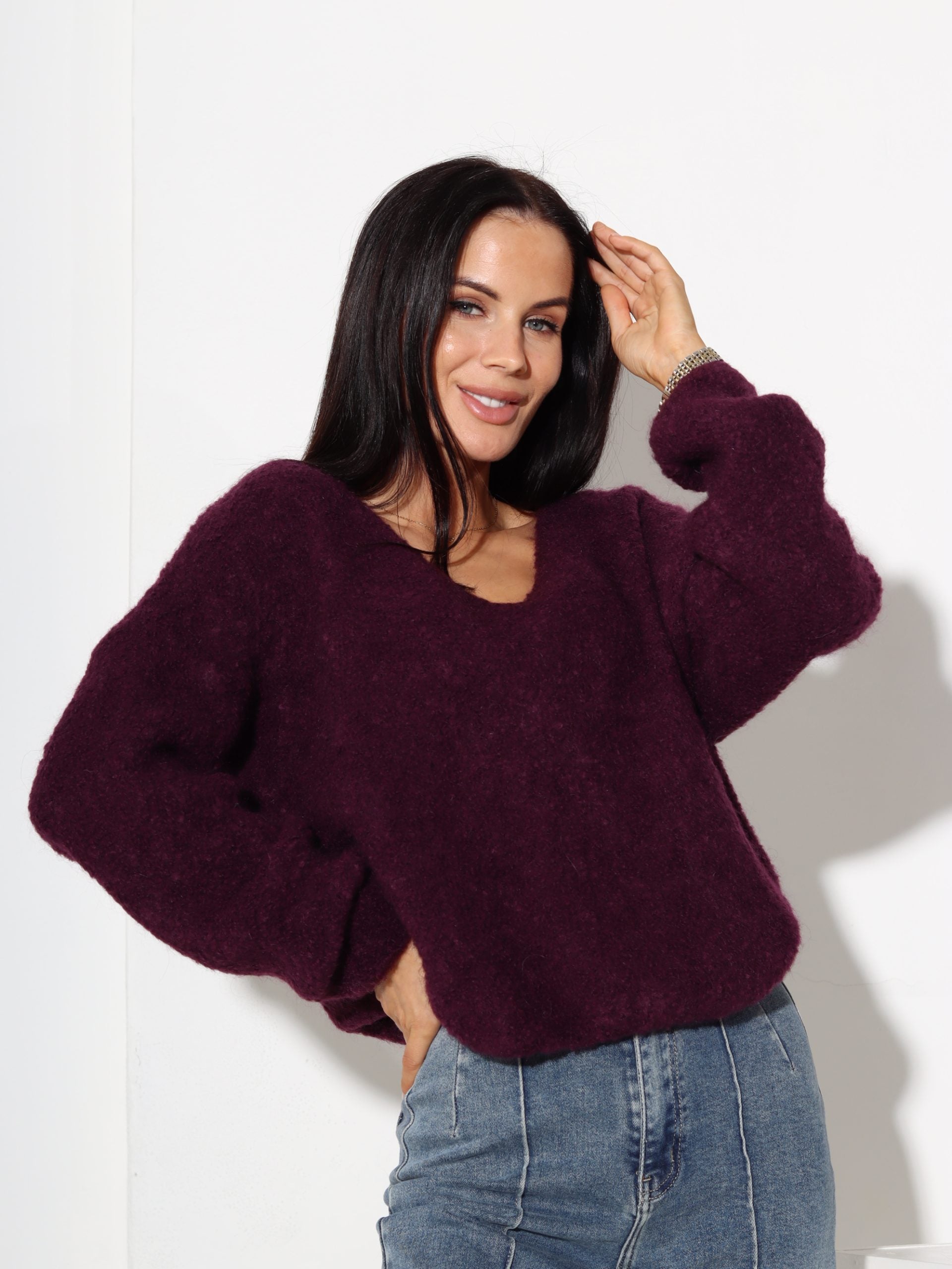 T.violets mezgliņdzijas adījuma džemperis, 'V' dekoltē - 17511