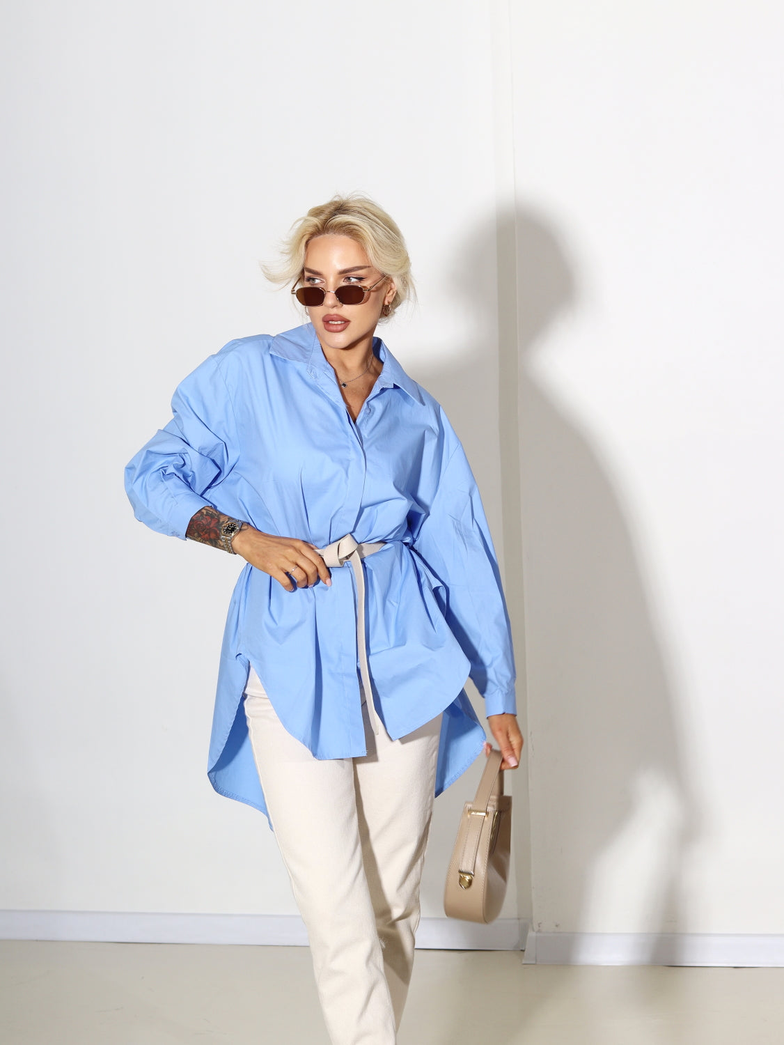 Zils OVERSIZE kokvilnas krekls - 14464