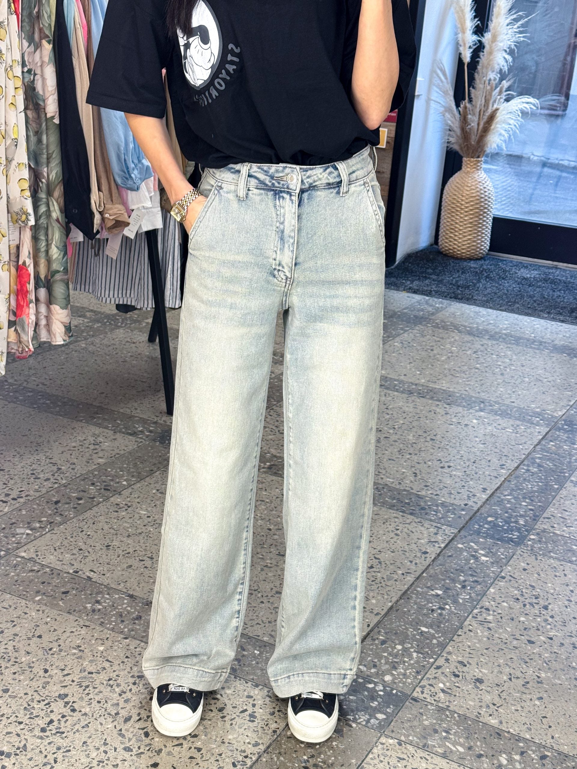 Zilganbēšas džinsa bikses ,, Dad fit '' - 14956