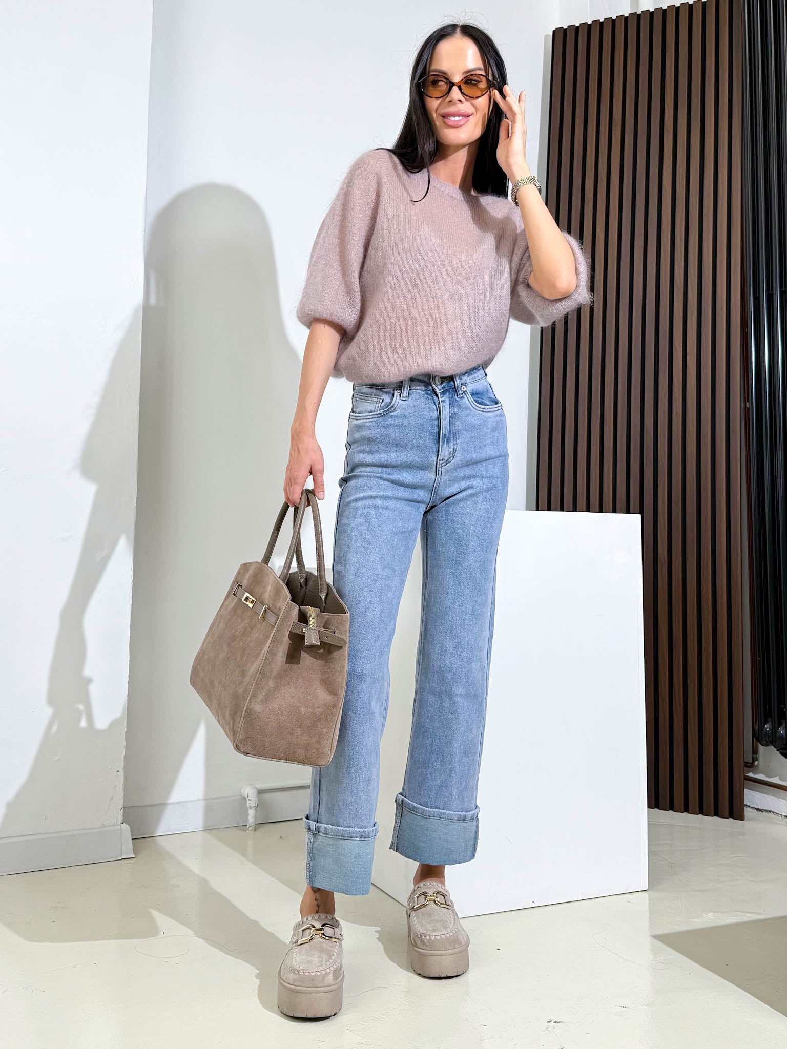 Zilas džinsa bikses ar atlocītiem galiem - 15893