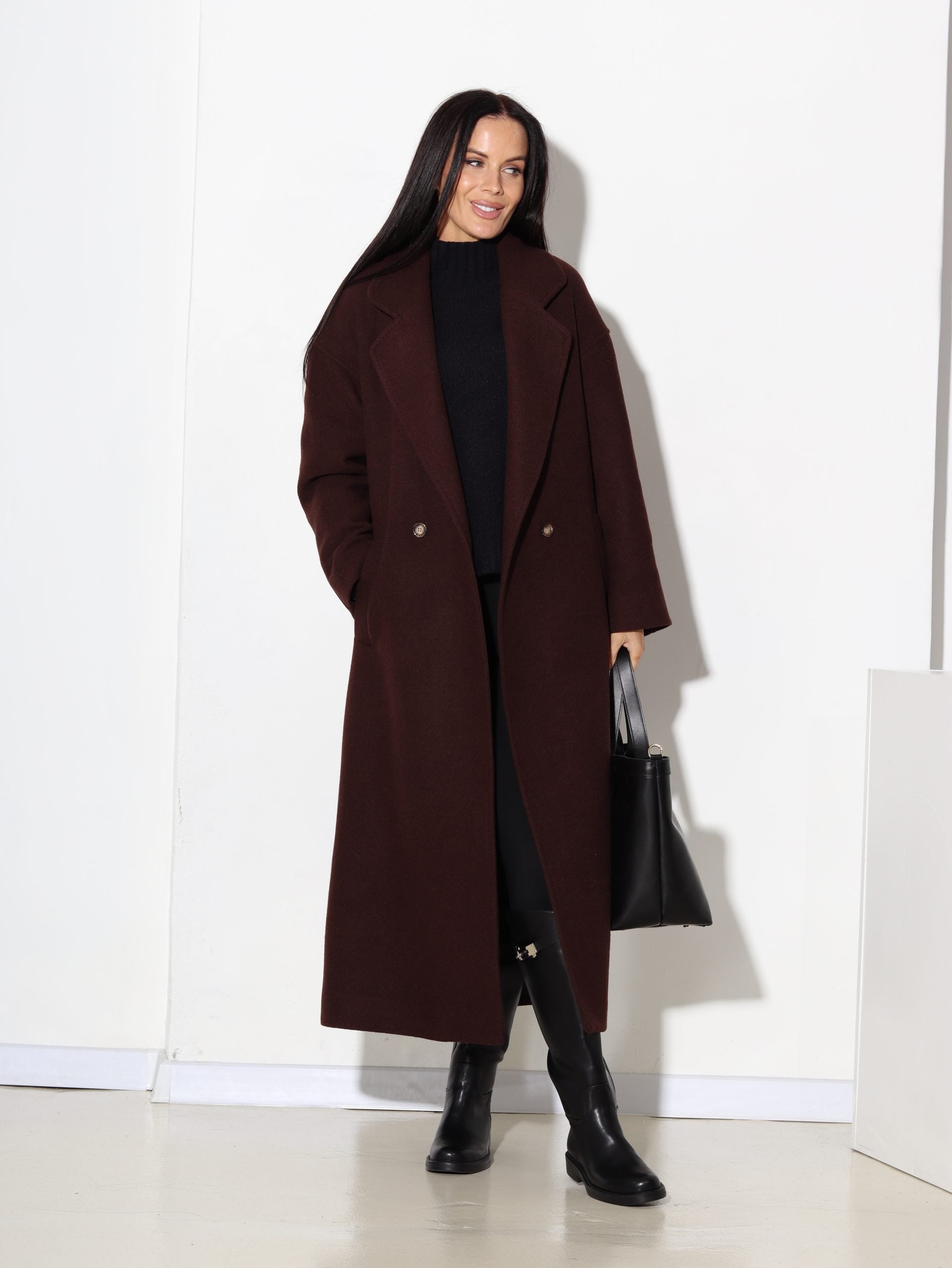 T.brūns, taisnas piegrieznes mētelis ar vilnu sastāvā - 17100