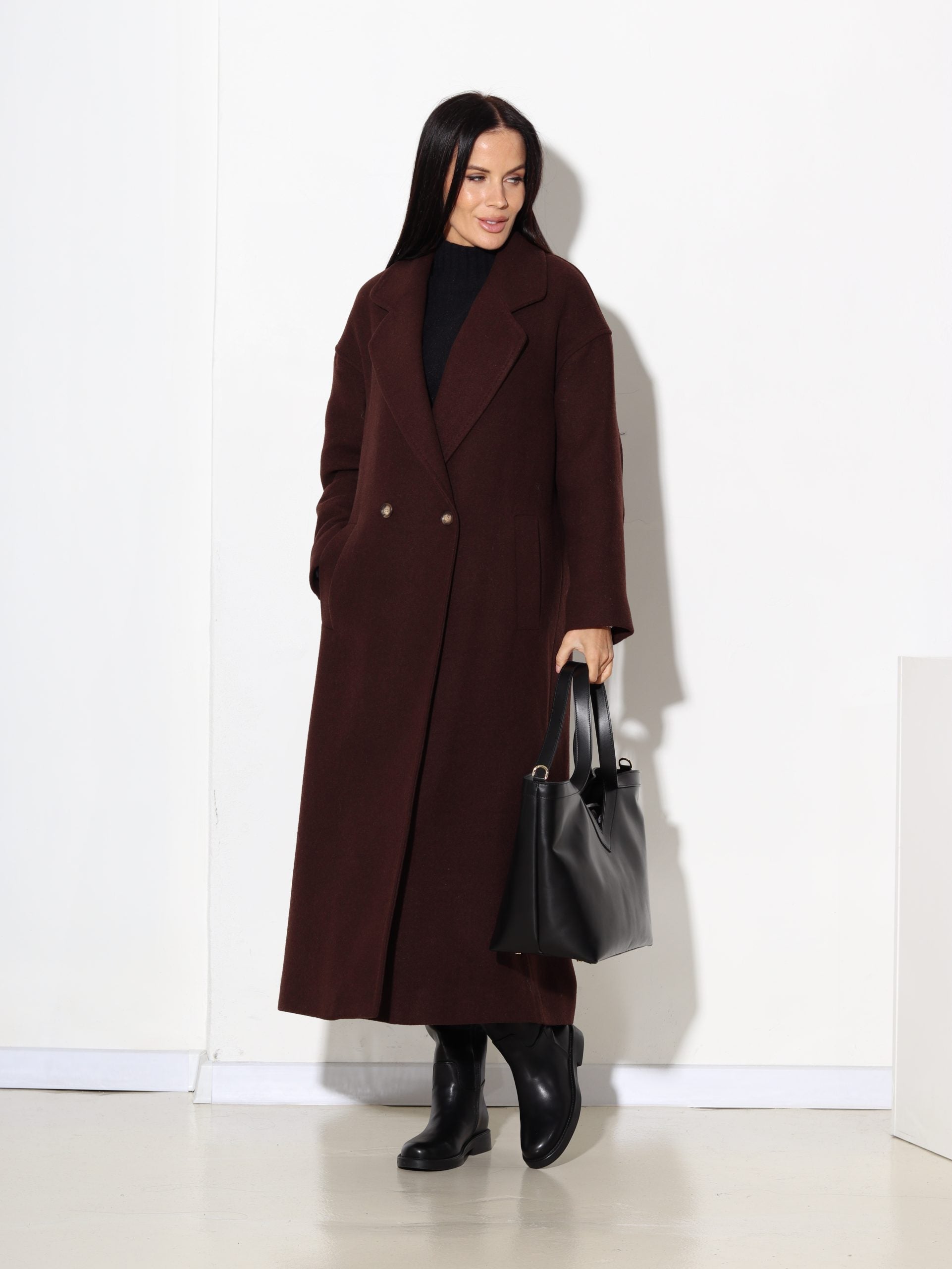 T.brūns, taisnas piegrieznes mētelis ar vilnu sastāvā - 17100