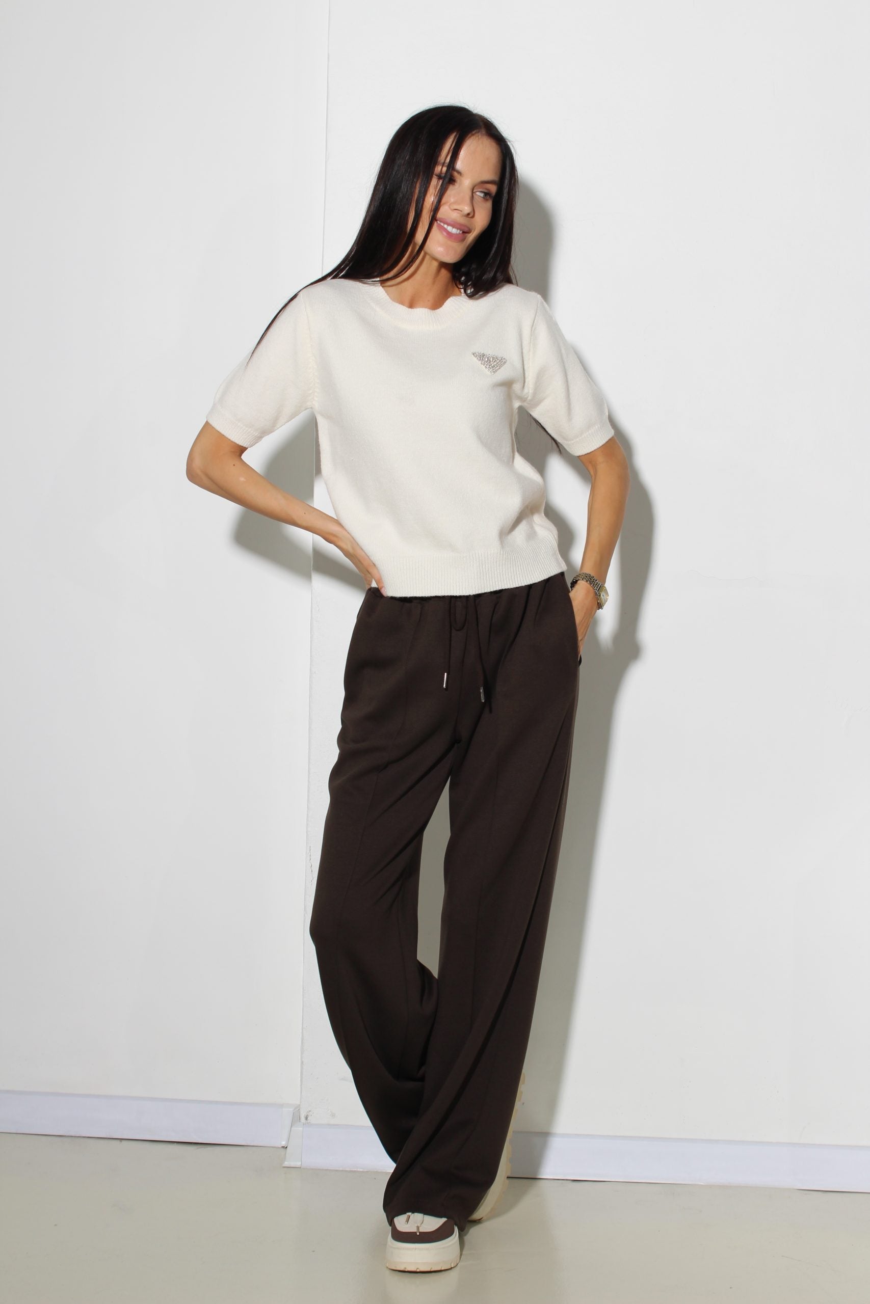 Balts adīts džemperis ar īsām piedurknēm - 16090