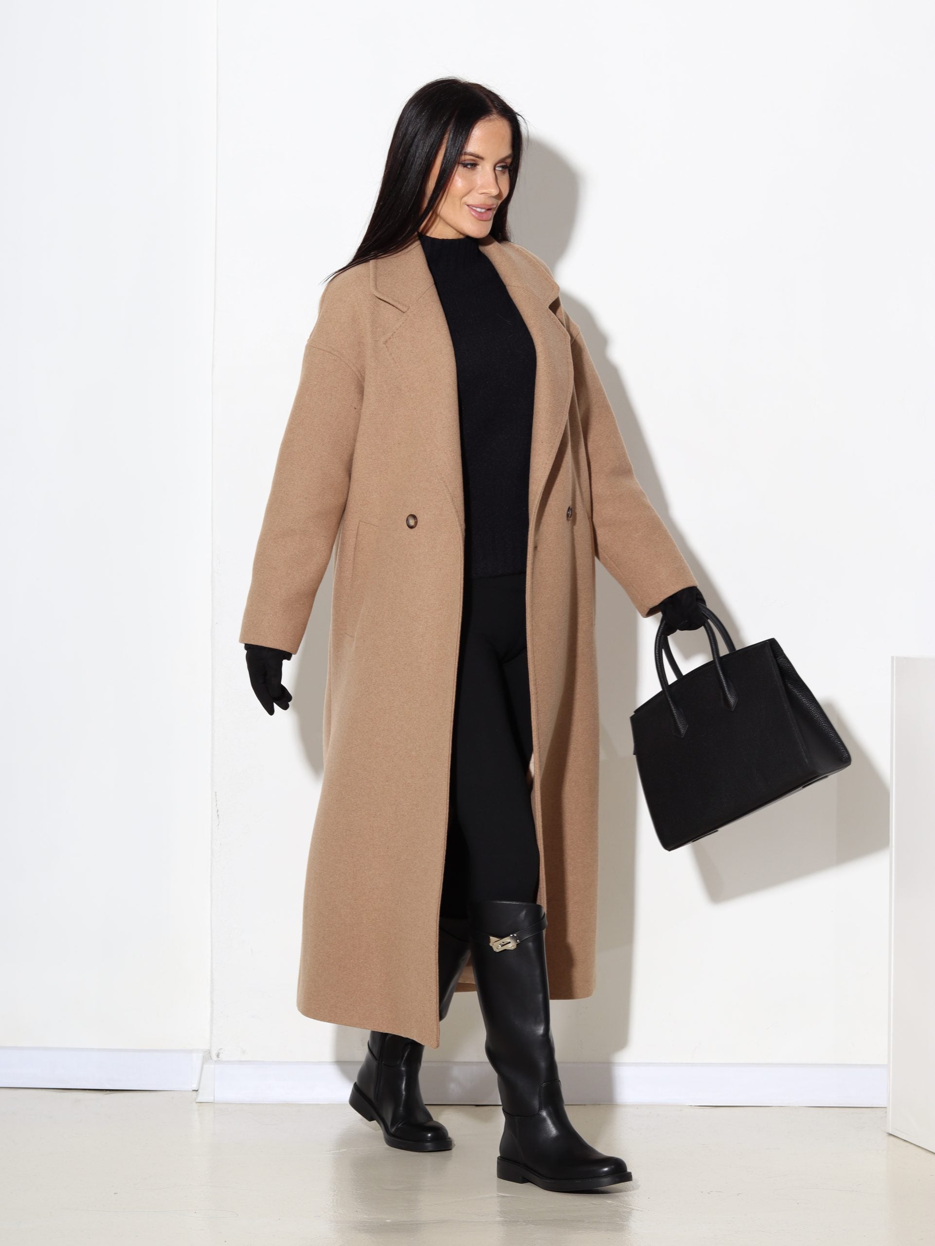 G.brūns, taisnas piegrieznes mētelis ar vilnu sastāvā - 17099