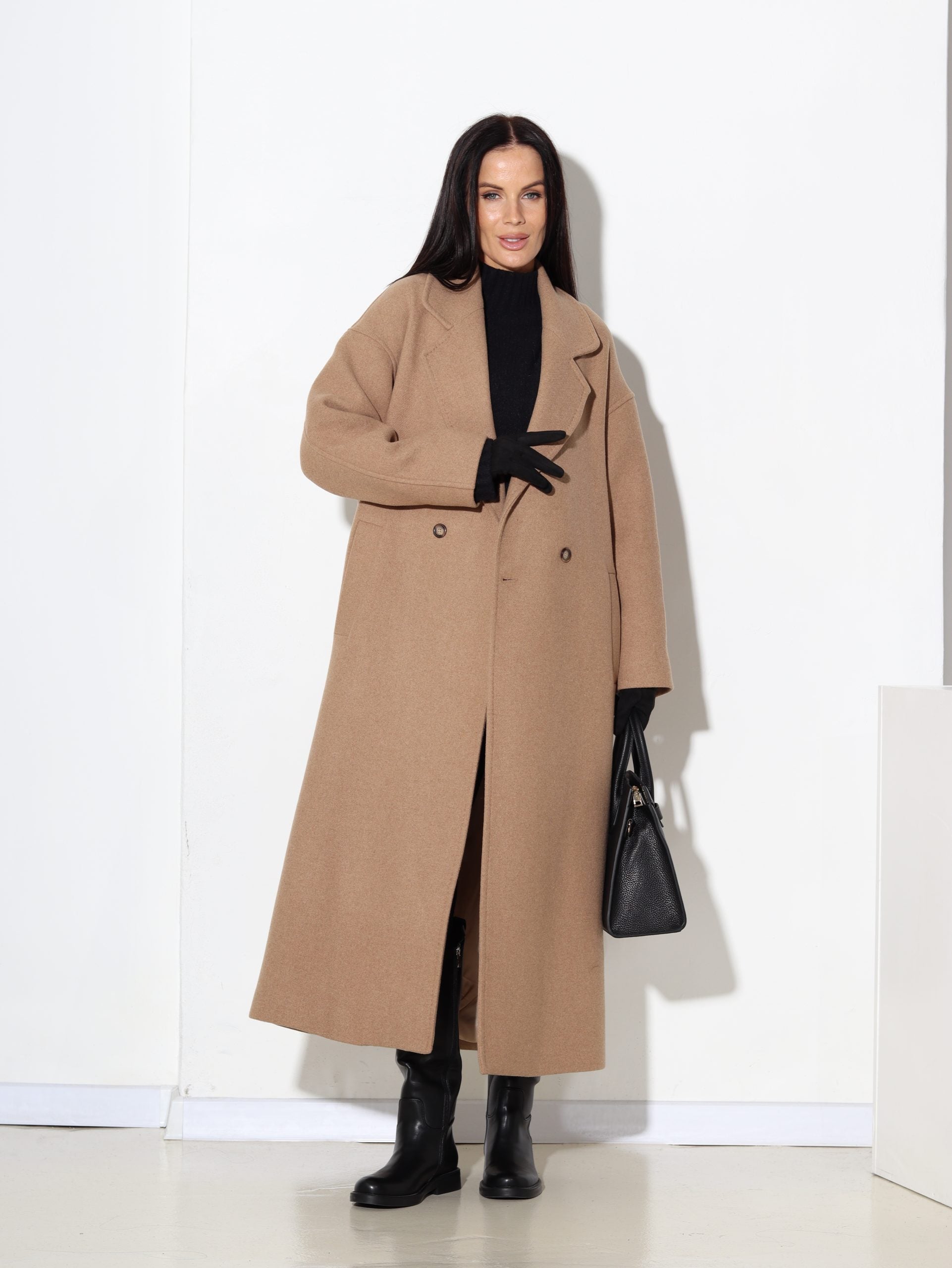 G.brūns, taisnas piegrieznes mētelis ar vilnu sastāvā - 17099