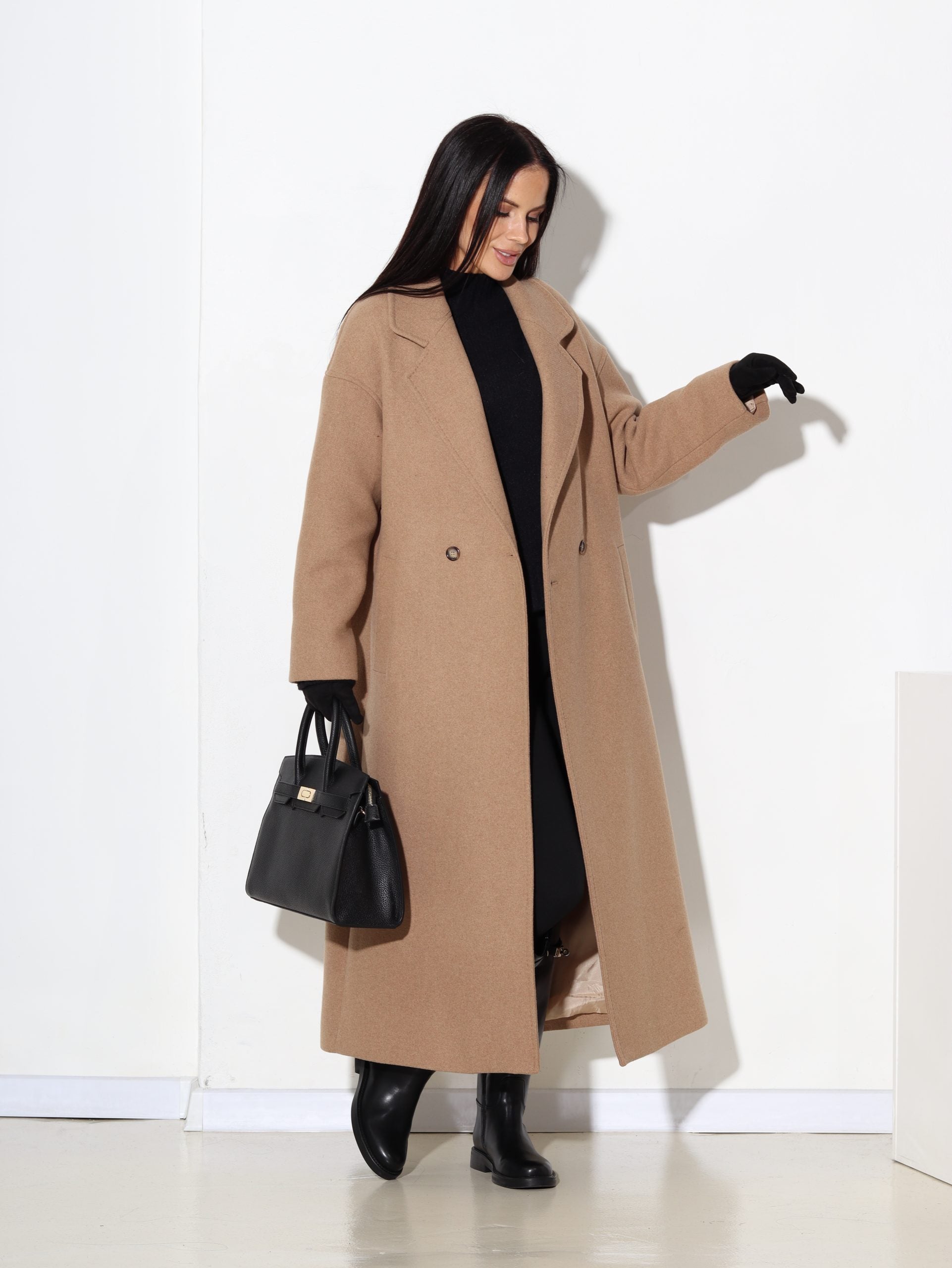 G.brūns, taisnas piegrieznes mētelis ar vilnu sastāvā - 17099