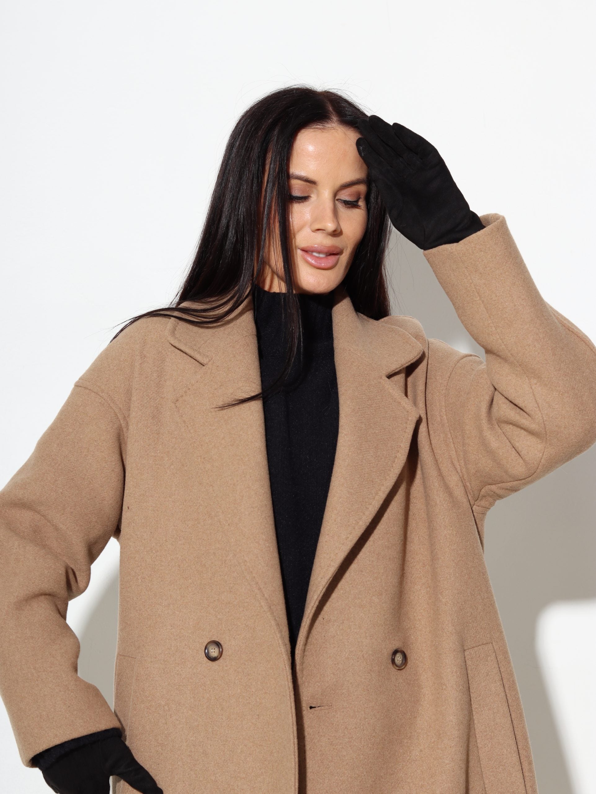 G.brūns, taisnas piegrieznes mētelis ar vilnu sastāvā - 17099