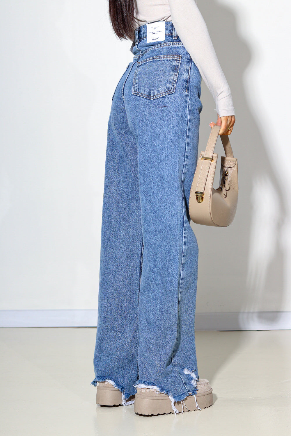 Zila "Mom fit" džinsu bikses ar plēstiem galiem - 13933