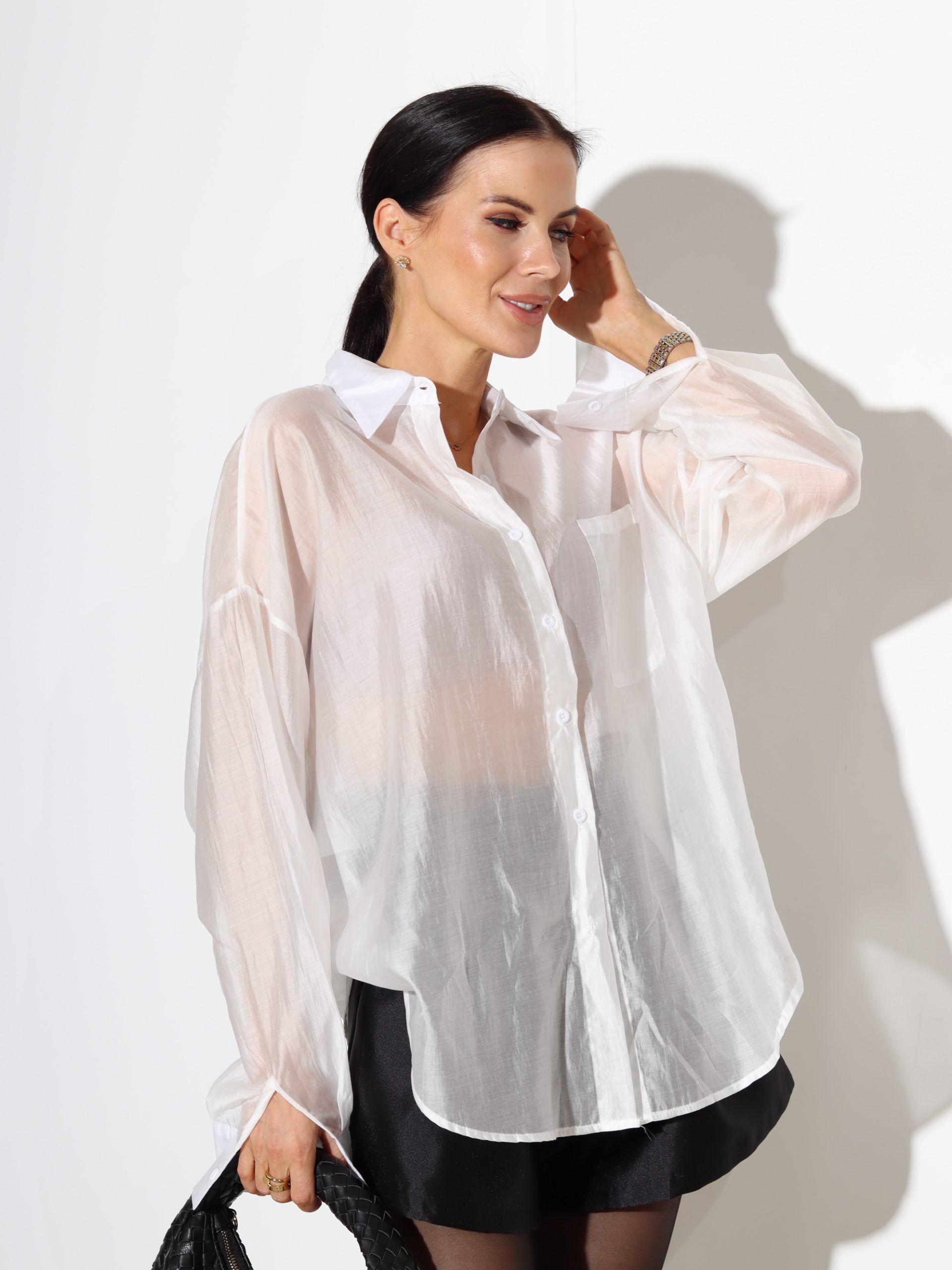 Balta zīda blūze ar apkali - 17485