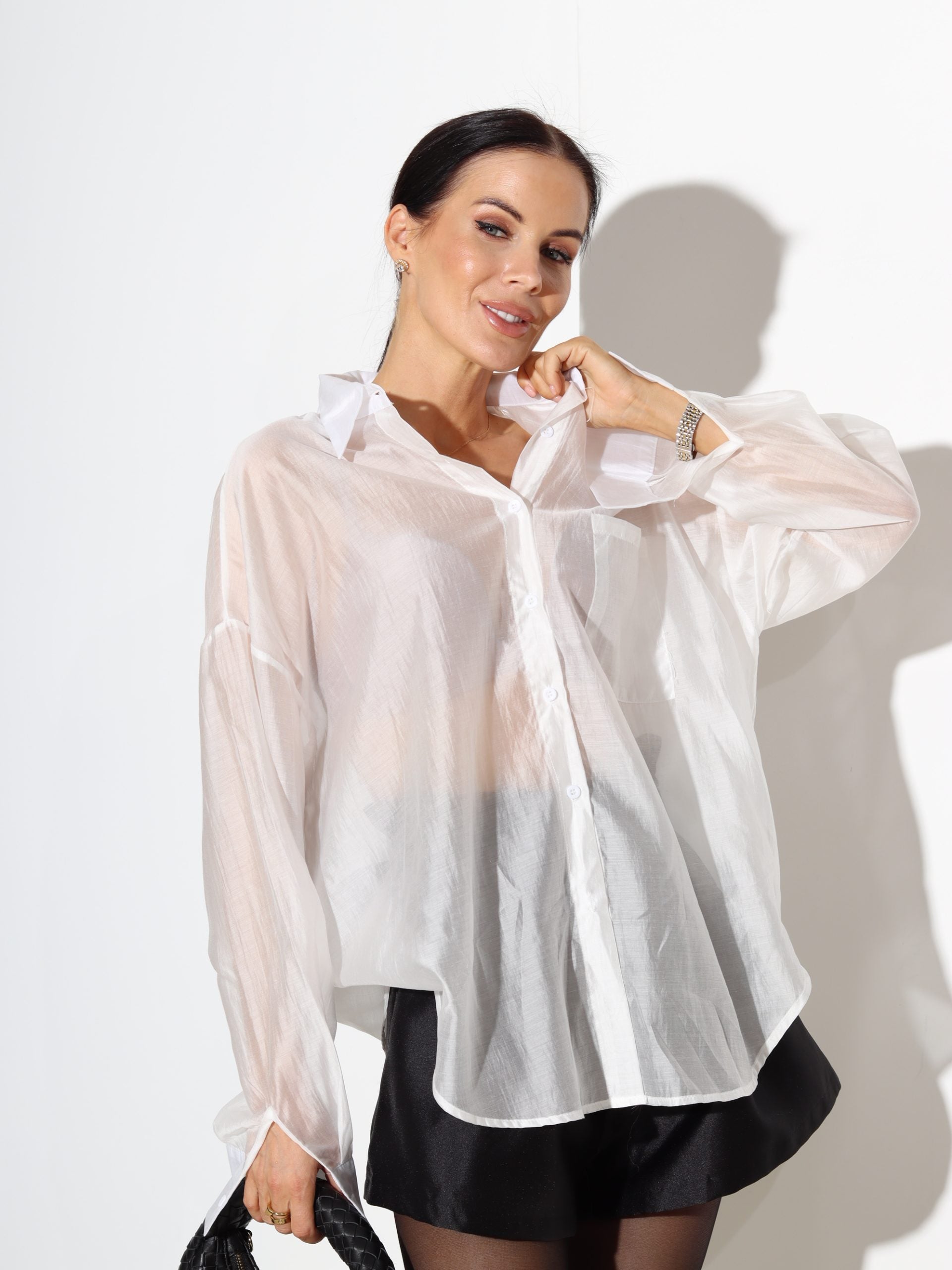 Balta zīda blūze ar apkali - 17485