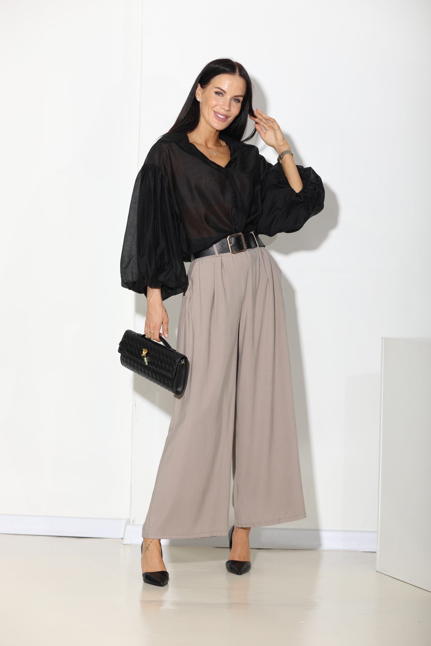 Bēšas bikses, klasiska ar gumiju viduklī - 16139