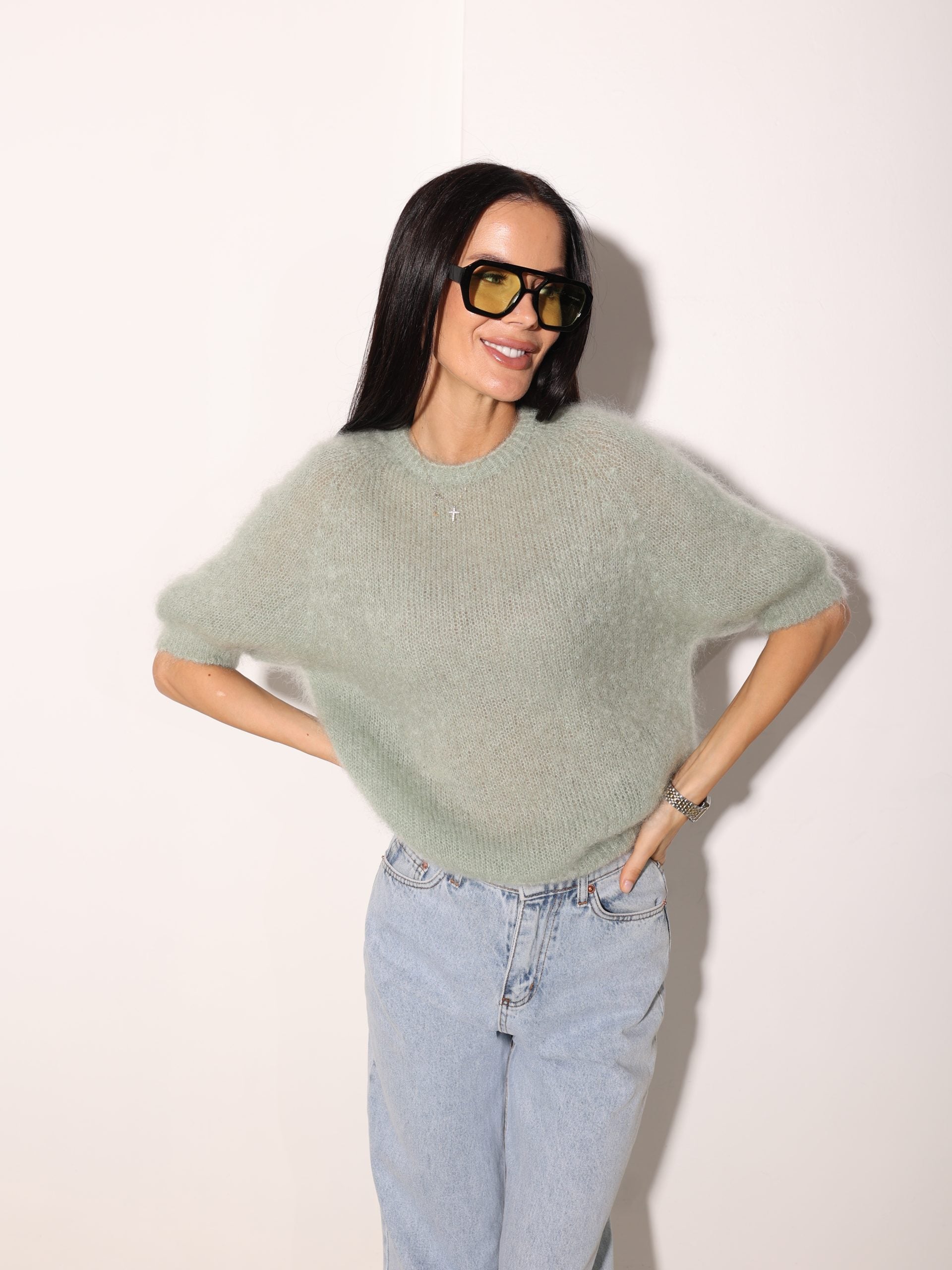 Zaļš Mohēras džemperis ar īsām piedurknēm - 15988