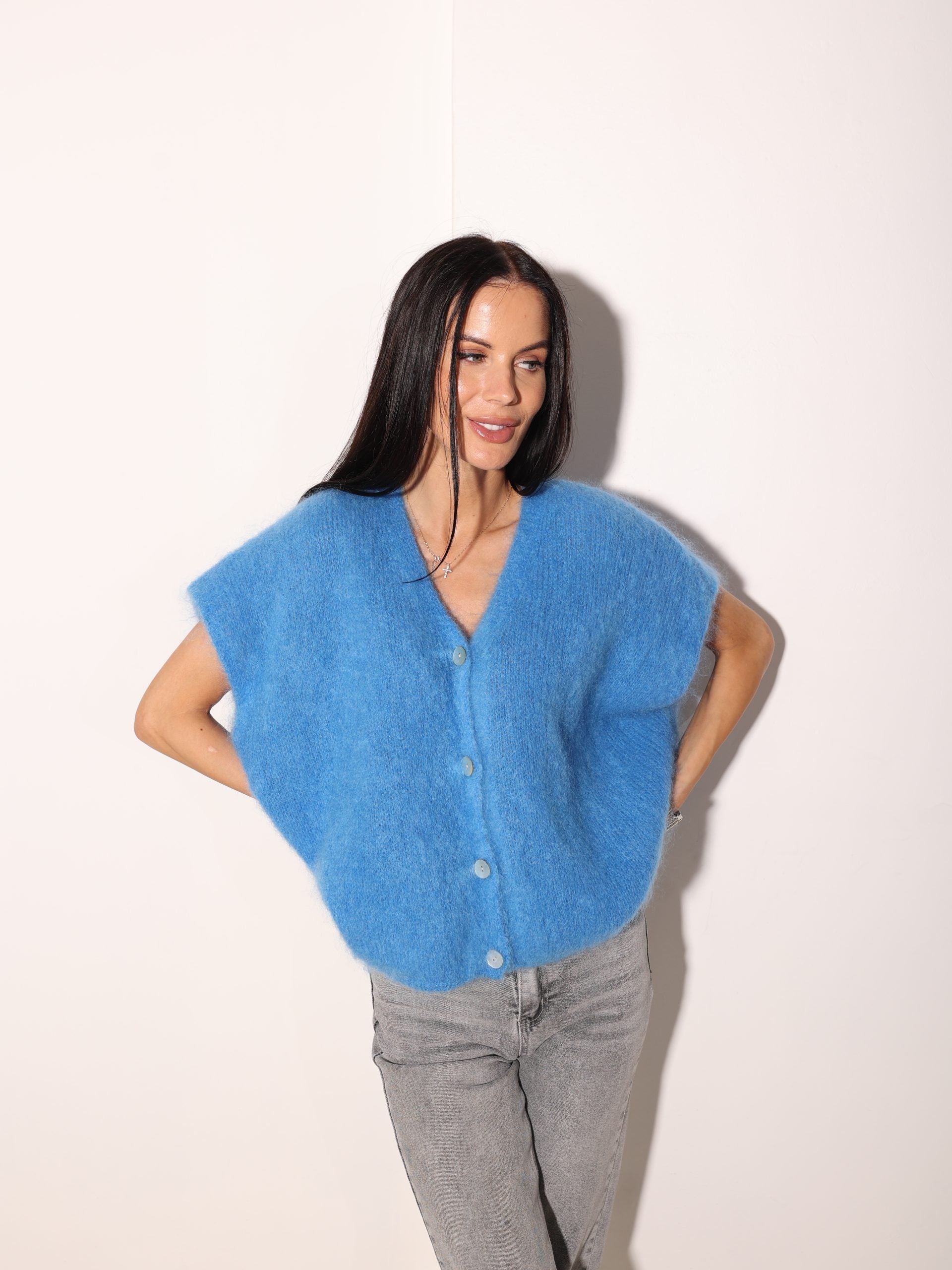 Zila, brīva piegriezuma, pogājama Mohēras veste - 15980